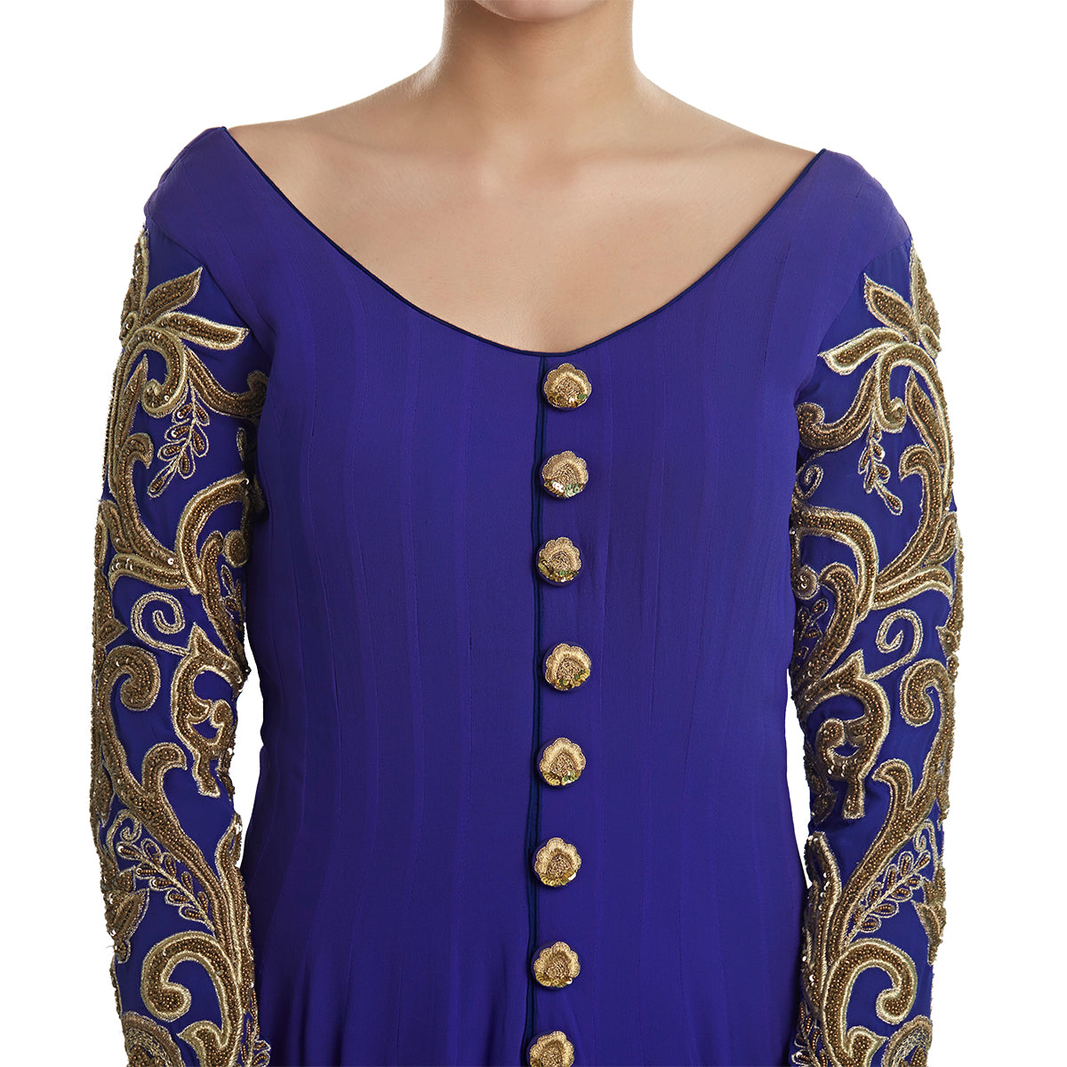Violet Anarkali Jacket With Embroidered Sleeves