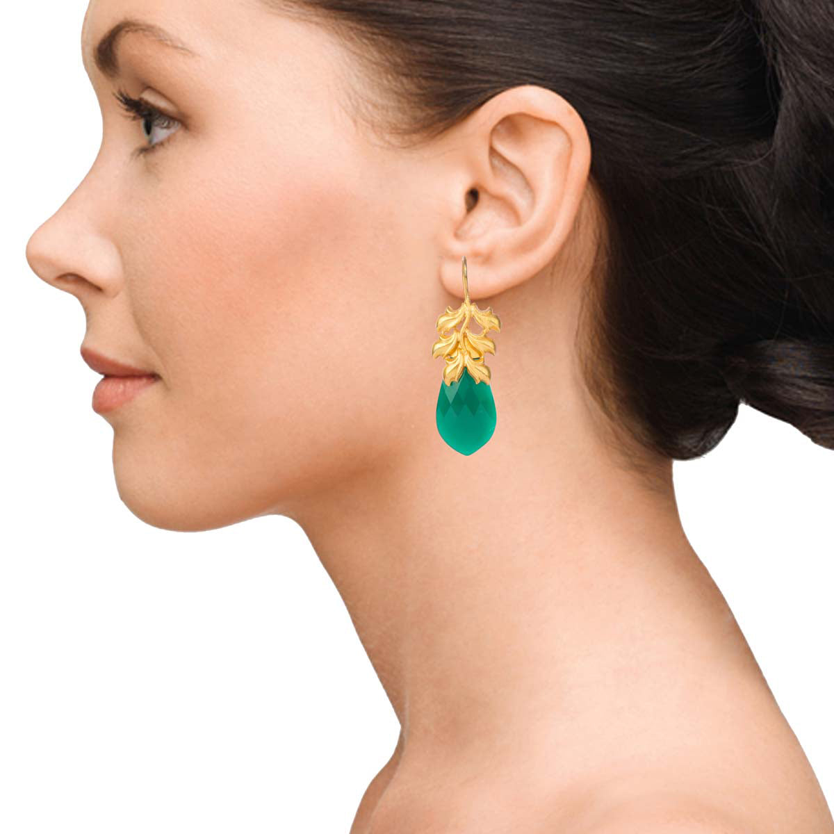 Gold Earrings With Green Drops