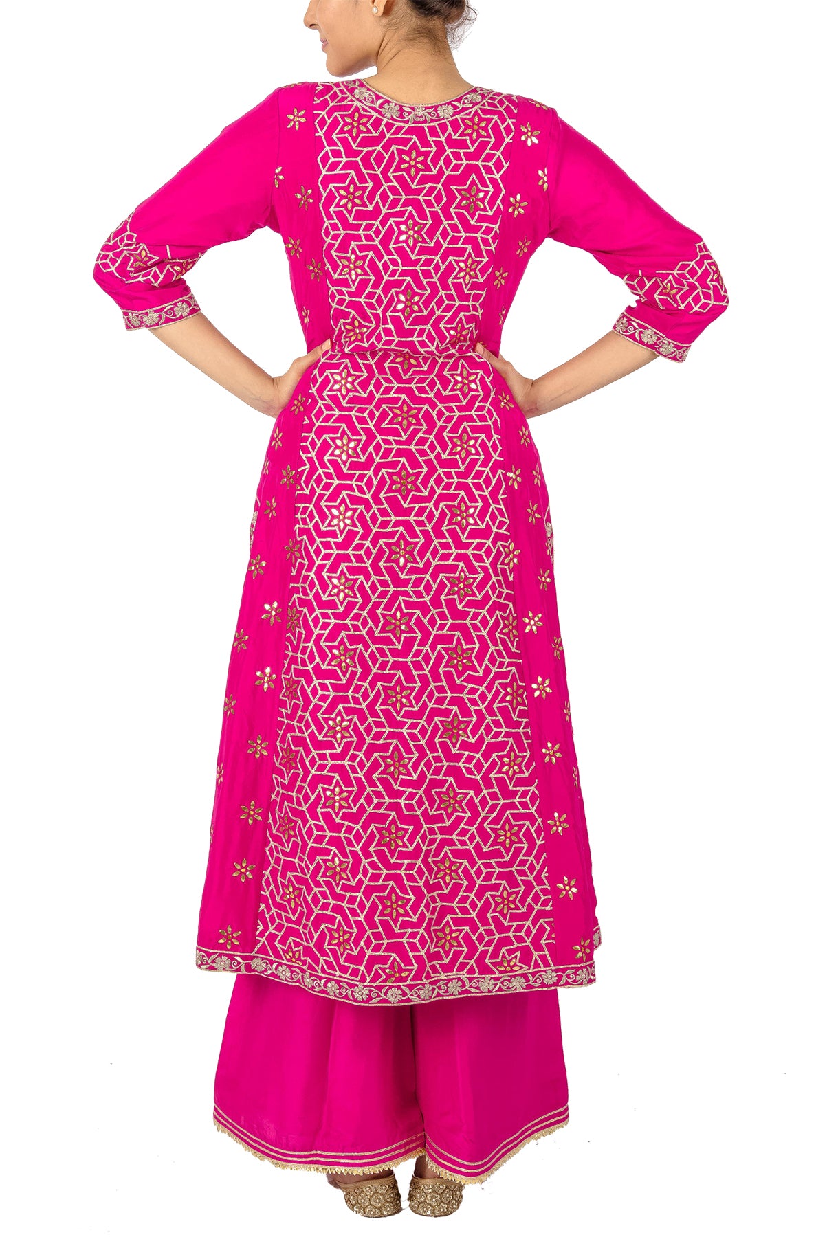 Hot Pink Gota Suit With Palazzos
