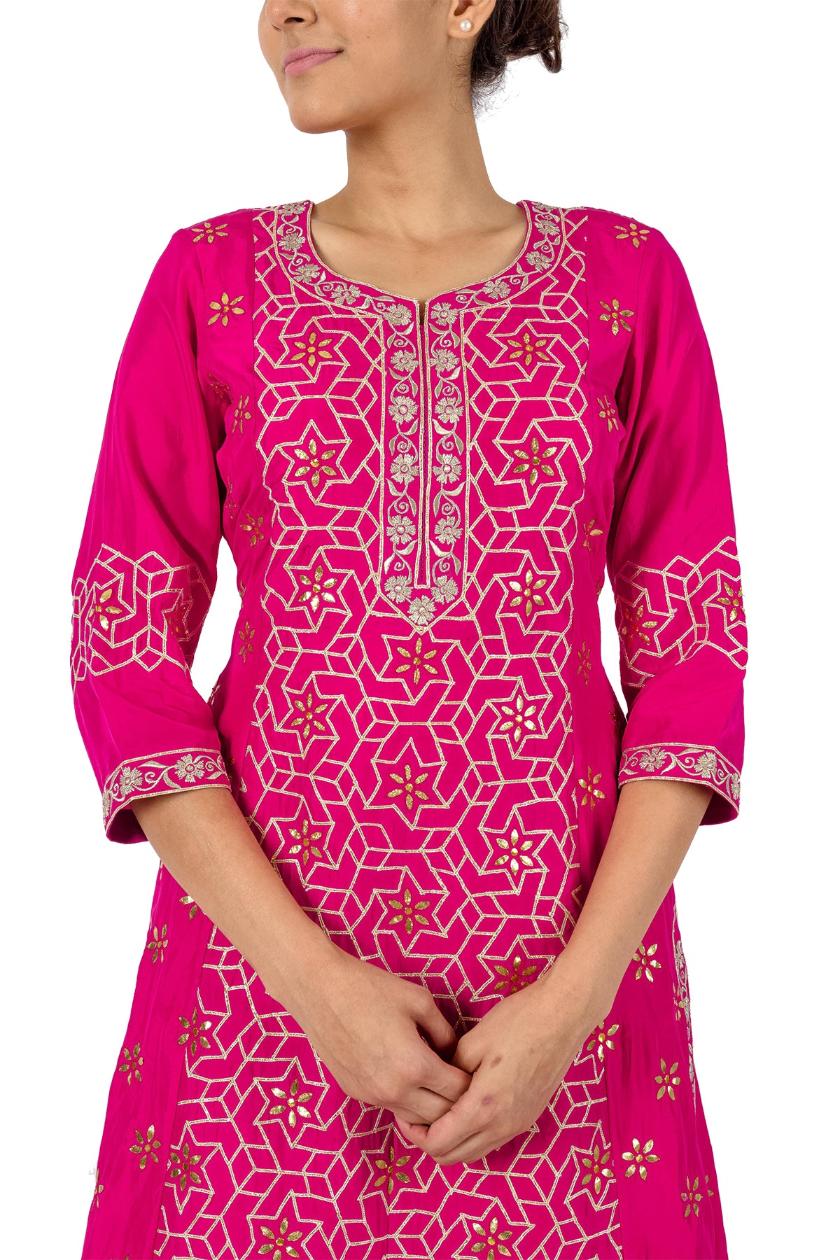 Hot Pink Gota Suit With Palazzos