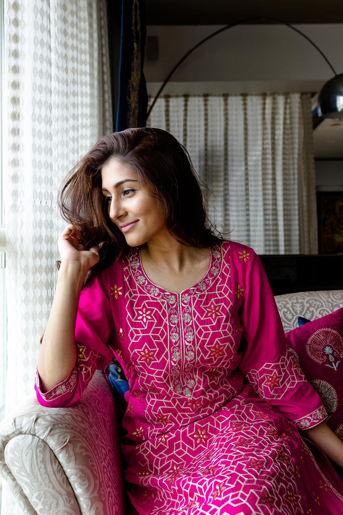 Hot Pink Gota Suit With Palazzos