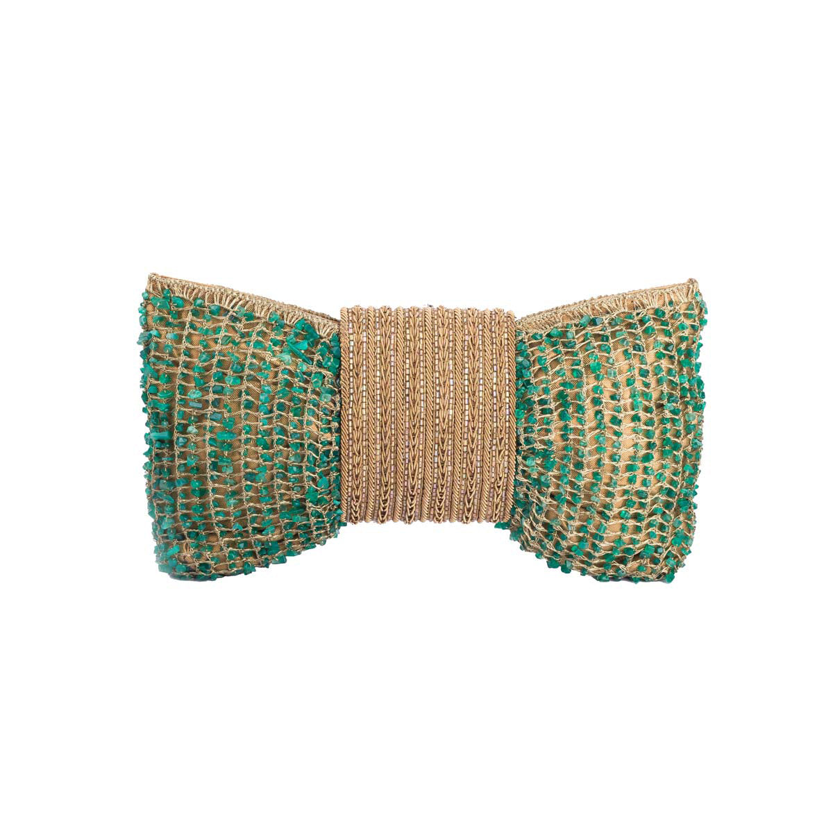 Green And Gold Woven Bow Clutch