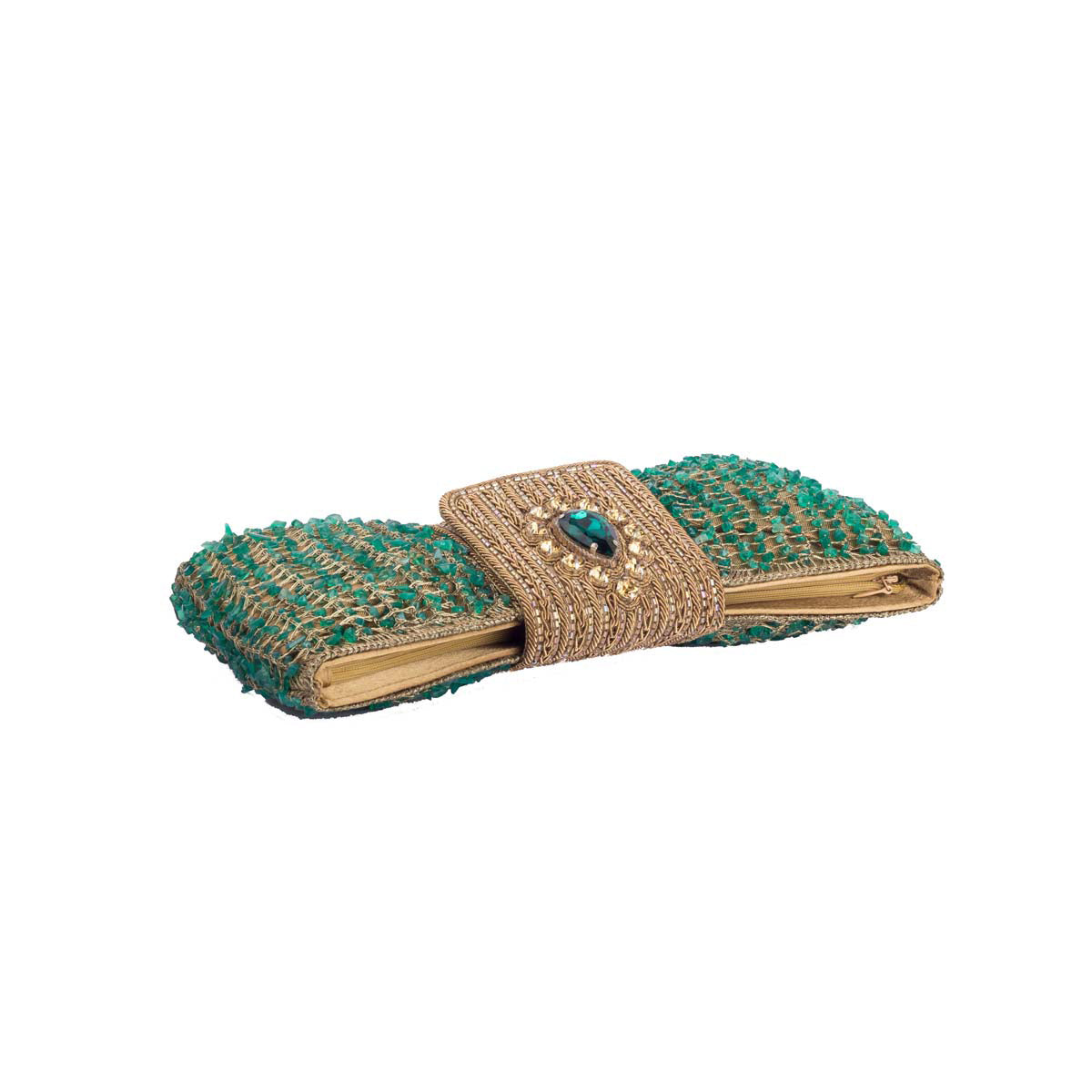 Green And Gold Woven Bow Clutch
