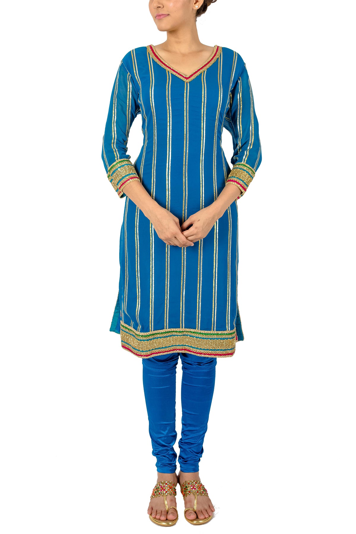 Striped Blue Gota Kurta Set