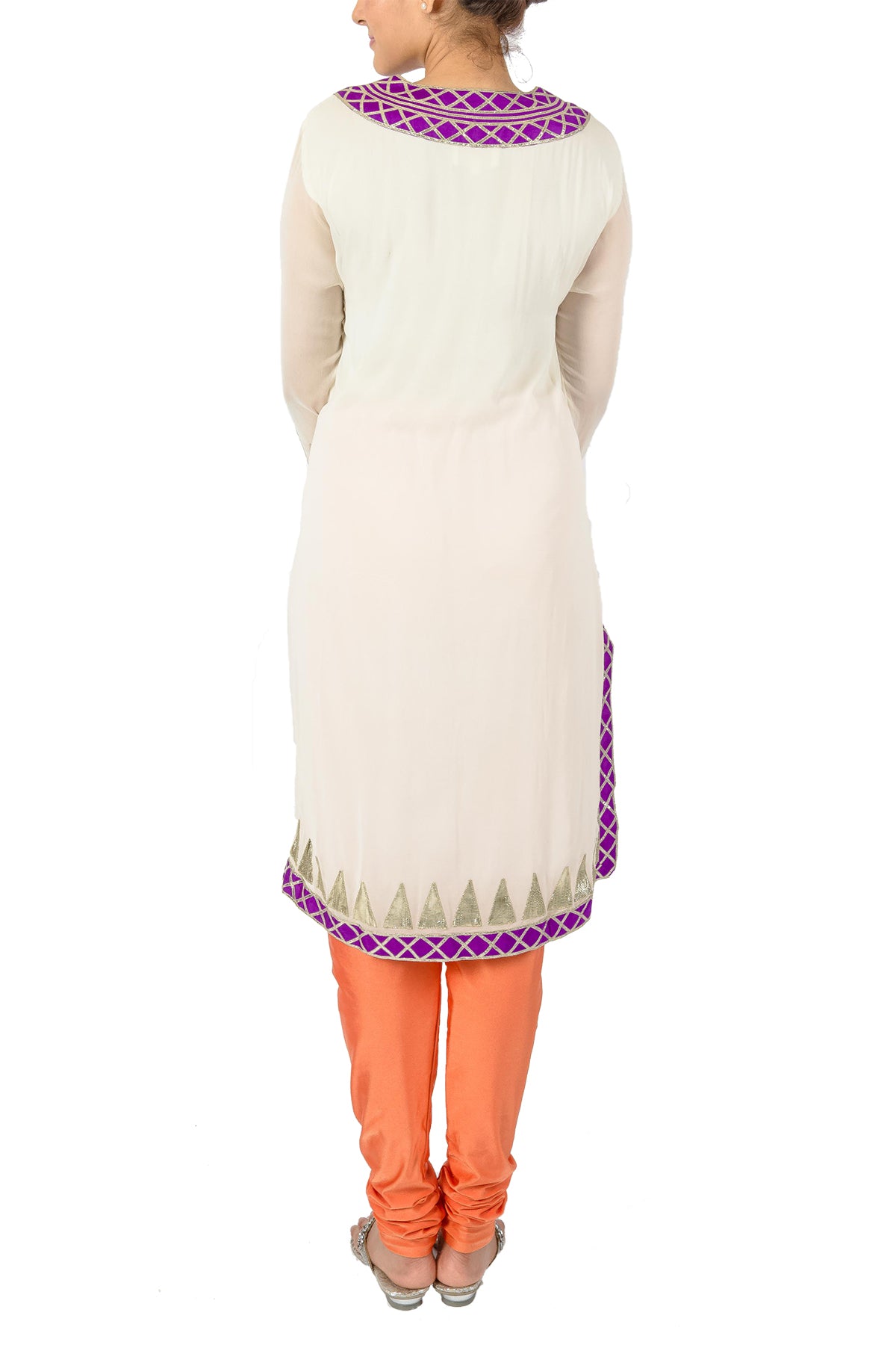 White, Orange And Purple Gota Kurta Set