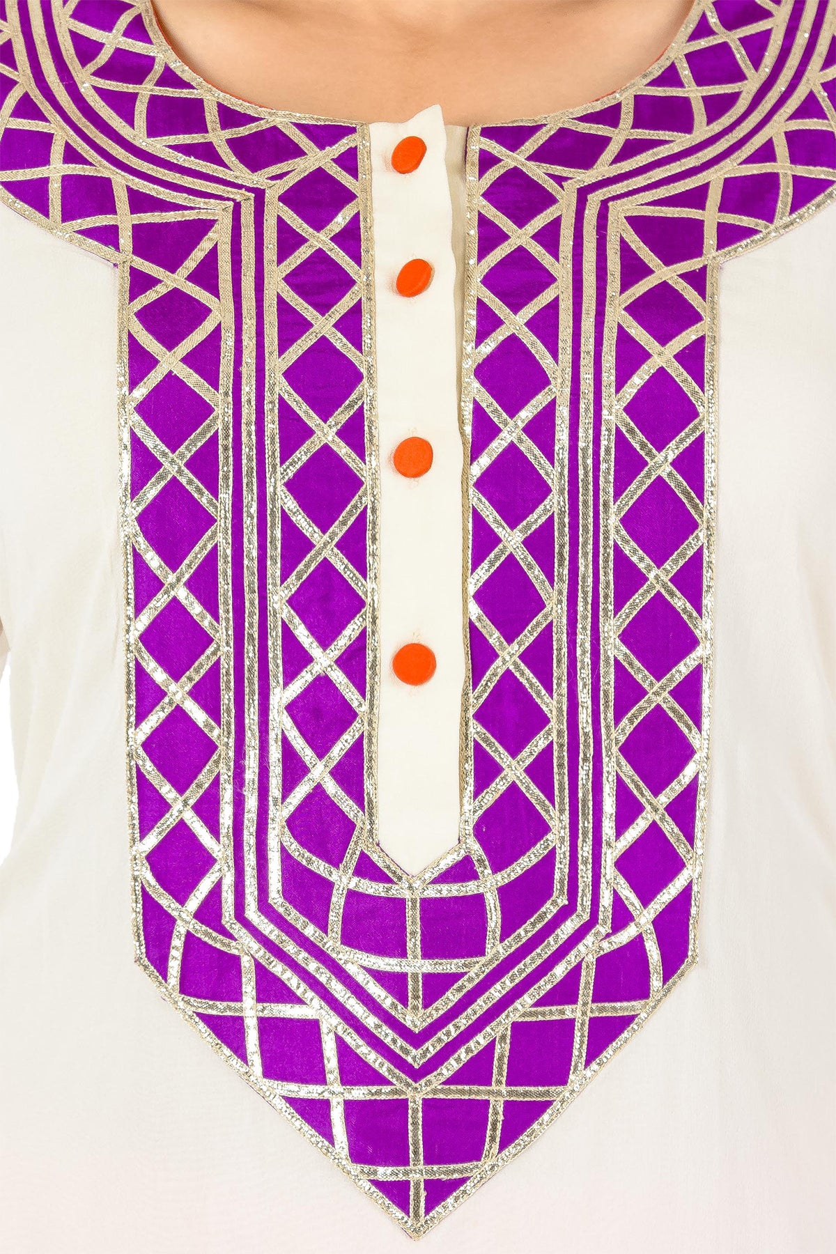 White, Orange And Purple Gota Kurta Set