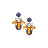 An unusual and unmissable colour medley - these blue & orange drop earrings of acrylic and crystal stones are set in mixed metal alloy with an oxidized gold finish.