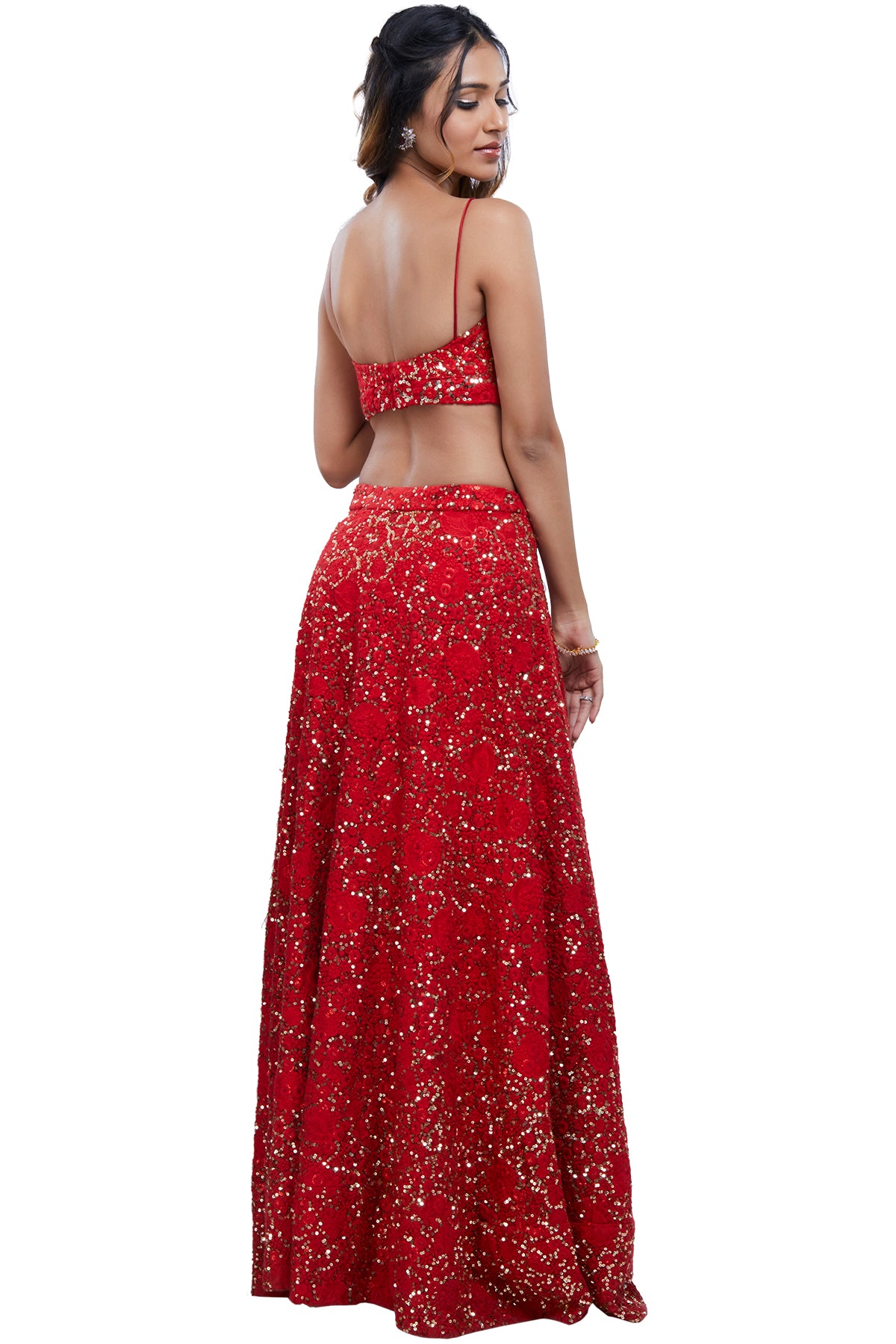 Red Sequins Embroidered Lehenga Set