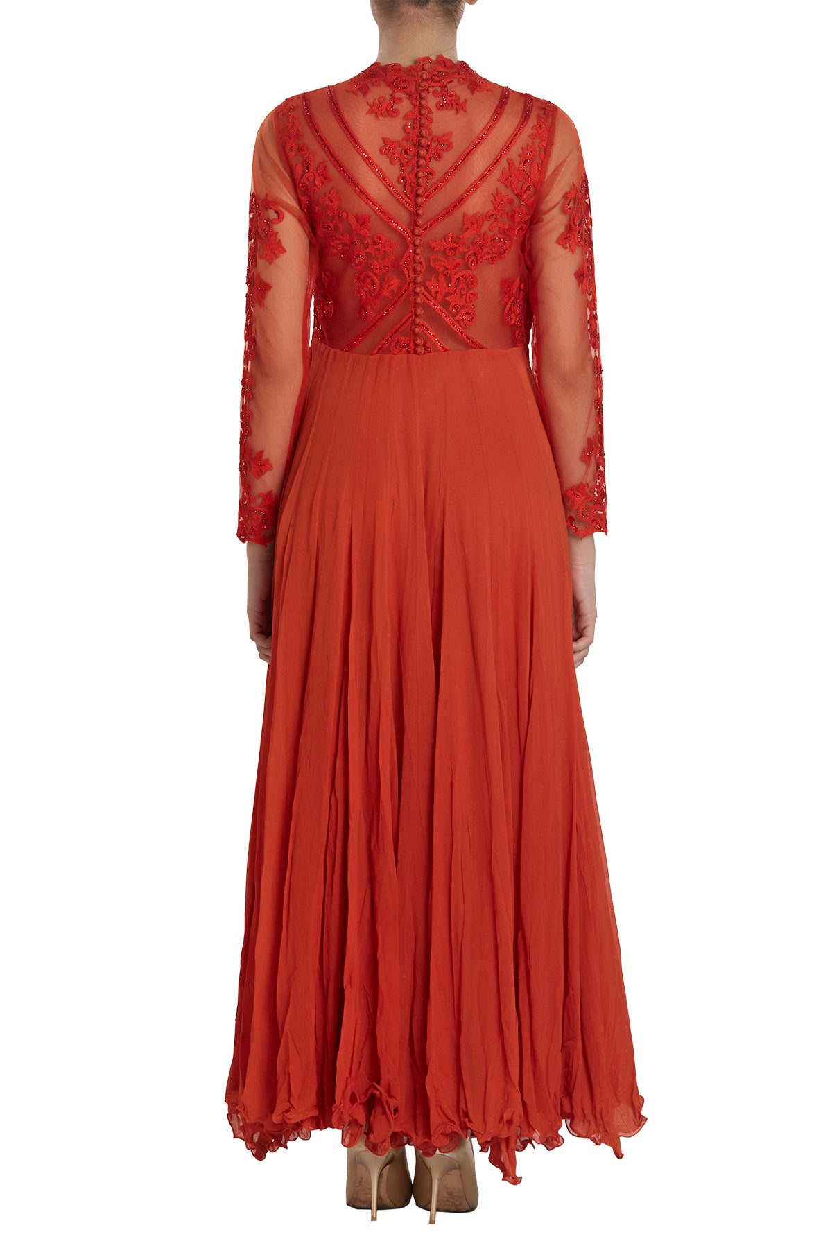 Red Embroidered Full Length Anarkali