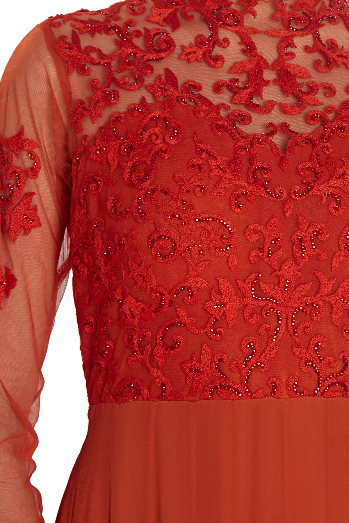 Red Embroidered Full Length Anarkali
