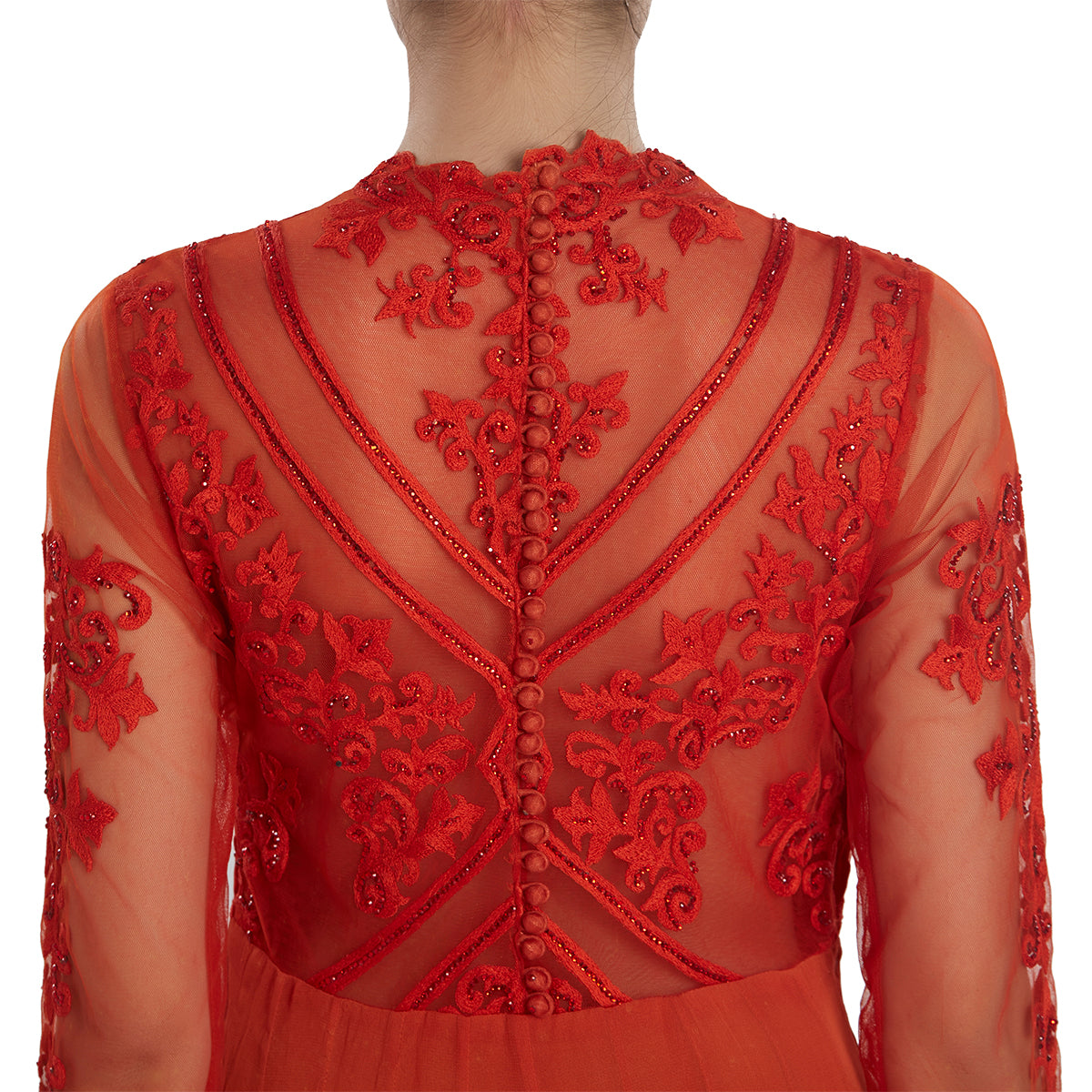 Red Embroidered Full Length Anarkali