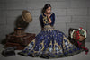 Blue Printed Lehenga With Velvet Crop Top