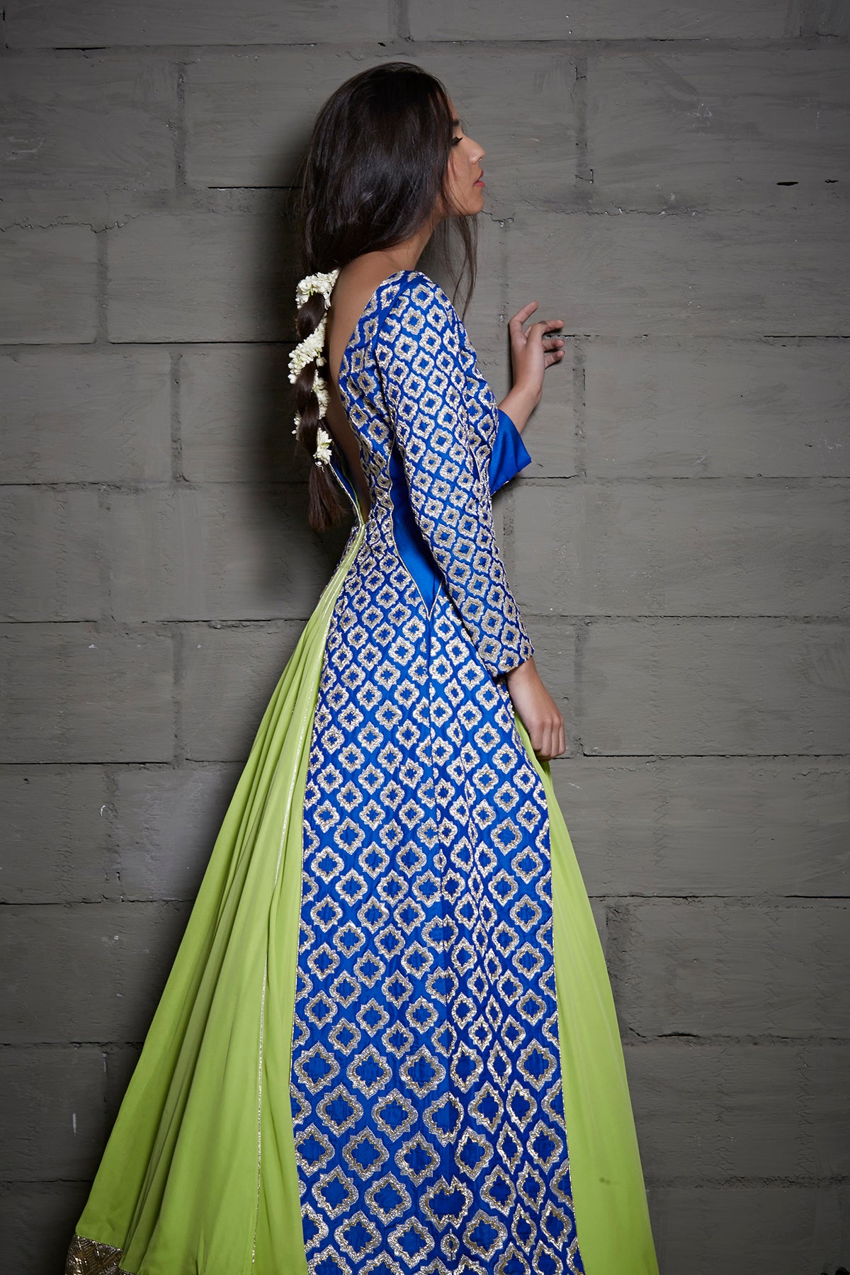 Blue Green Embroidered Gown