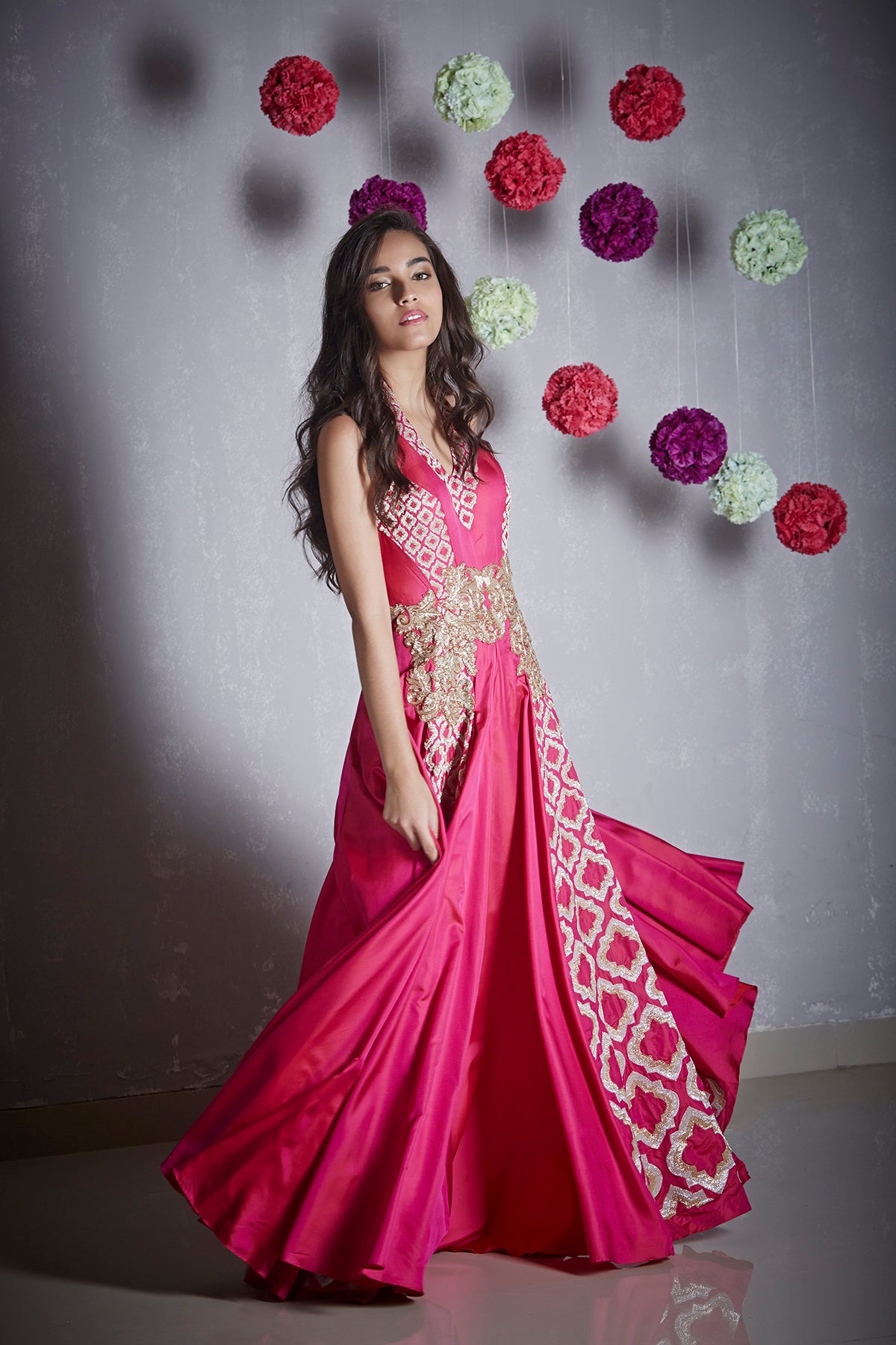 Pink Embroidered Halter Gown