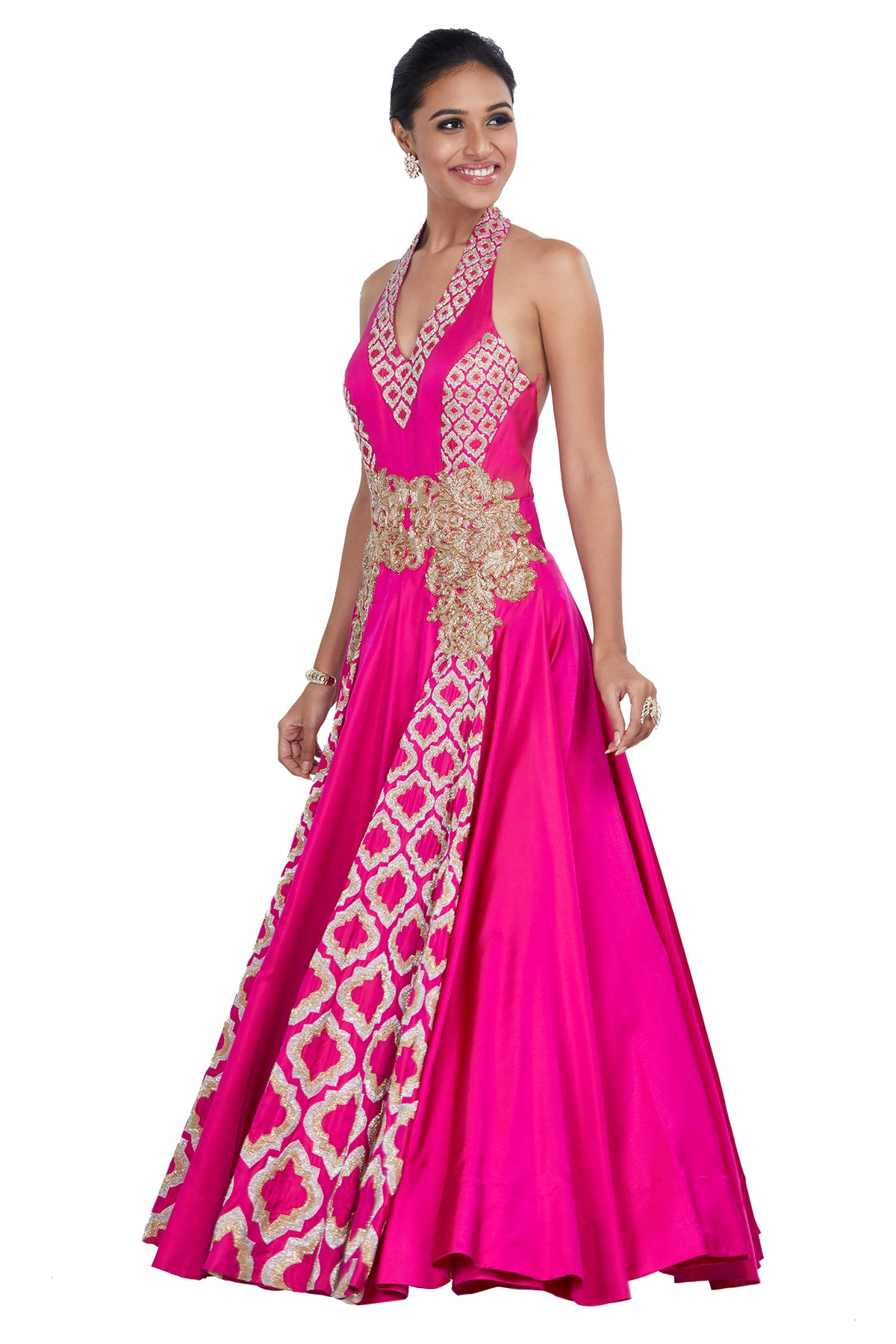 Pink Embroidered Halter Gown