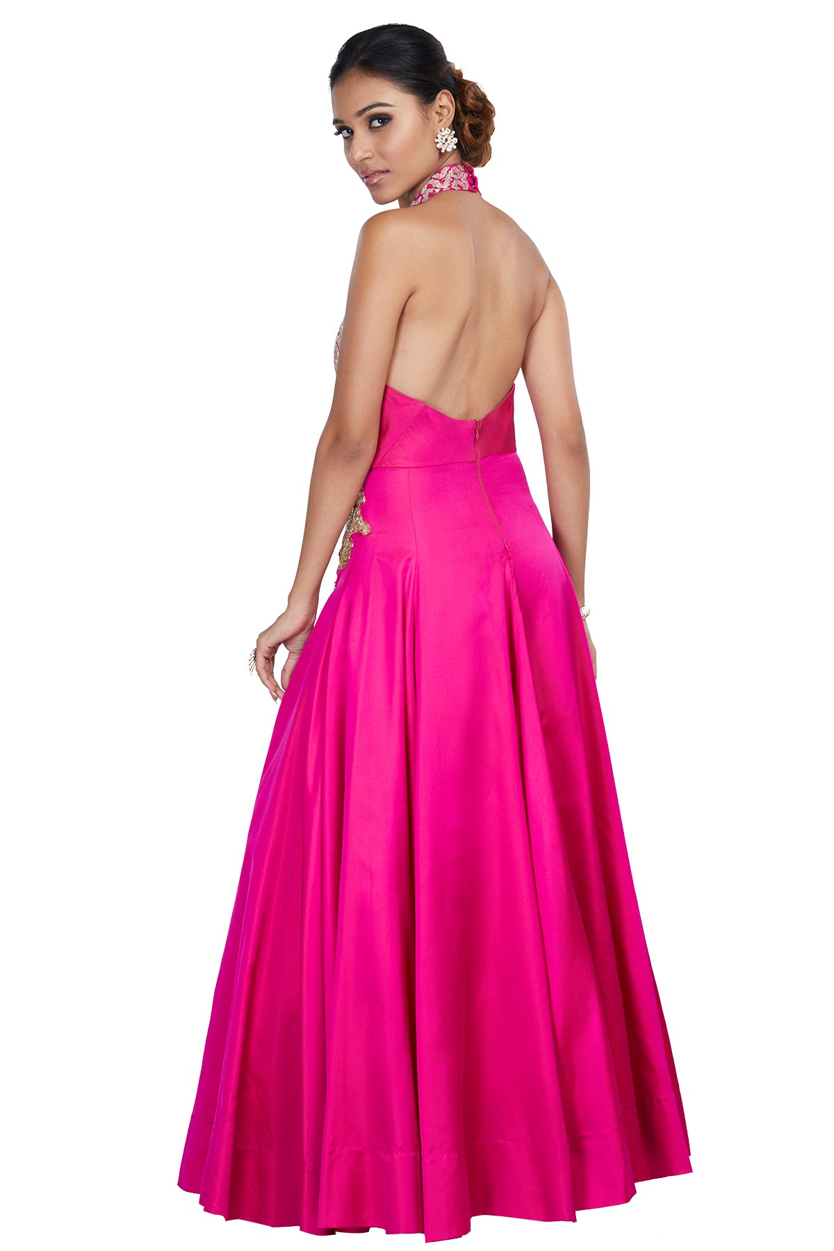 Pink Embroidered Halter Gown