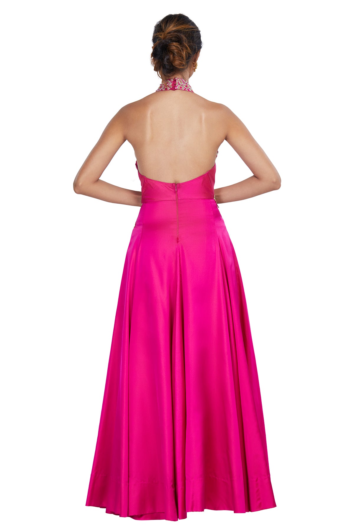 Pink Embroidered Halter Gown