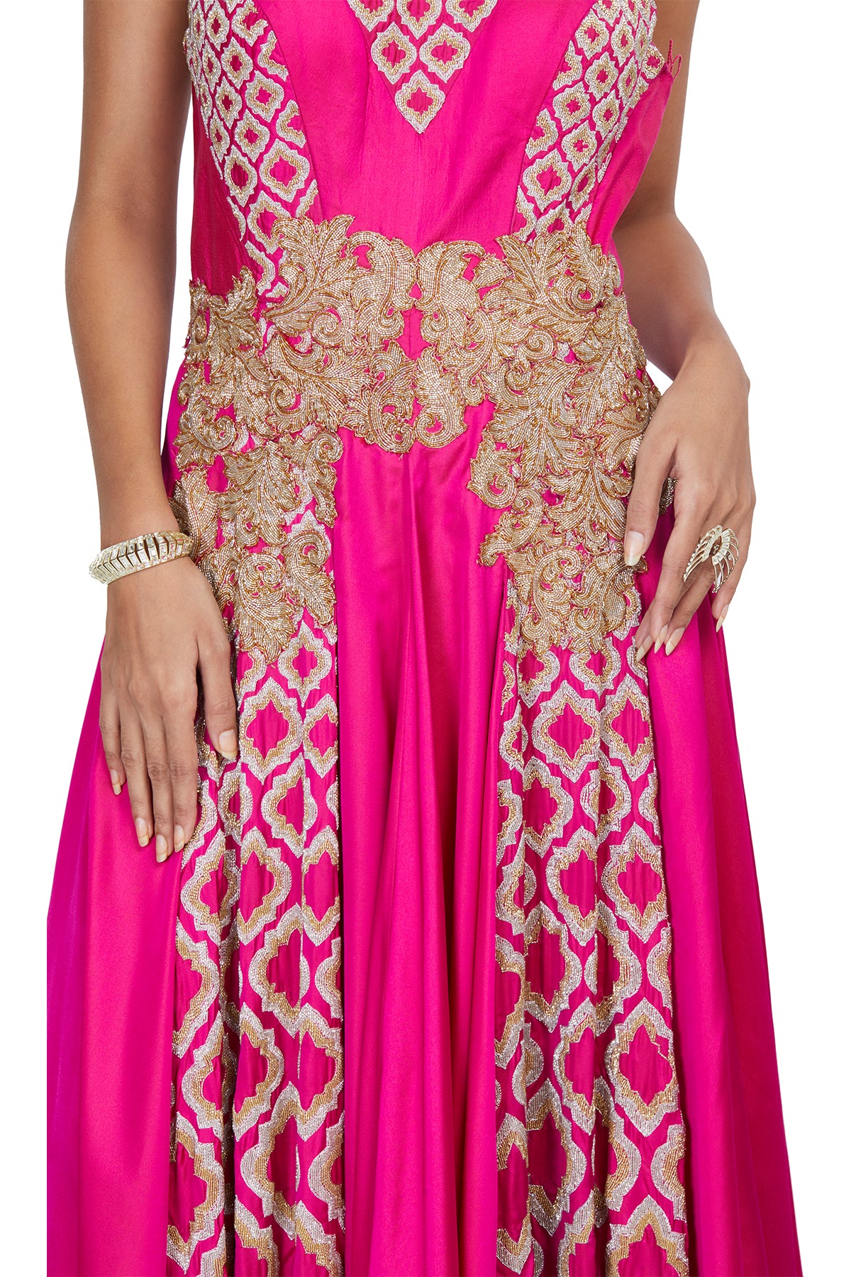 Pink Embroidered Halter Gown