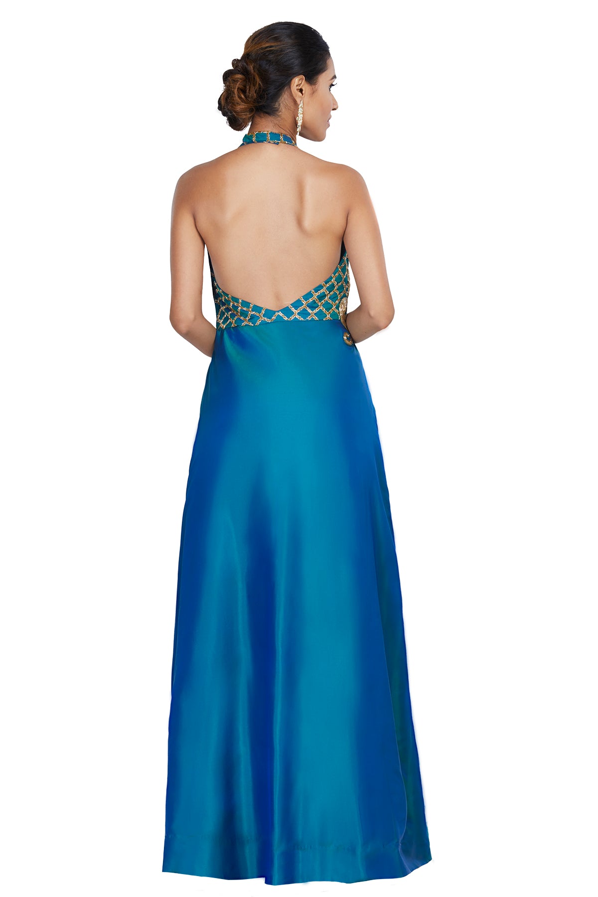 Sea Green Embroidered Halter Gown