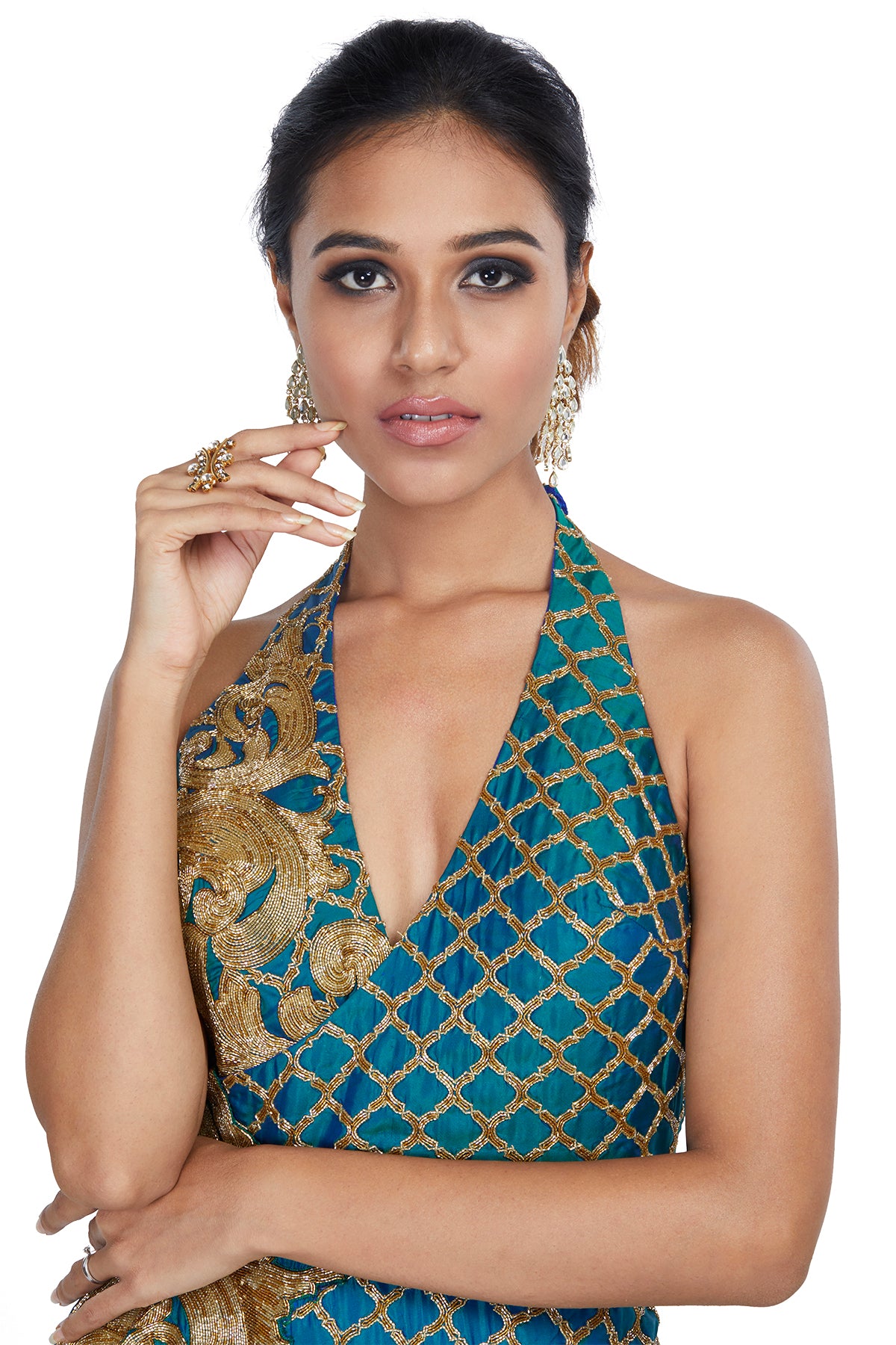 Sea Green Embroidered Halter Gown