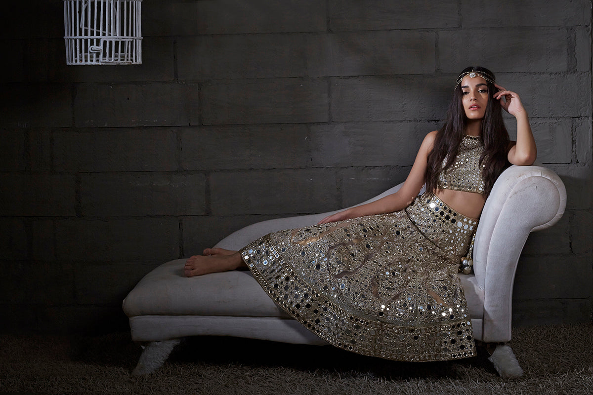 Gold Mirror Lehenga Set