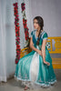 Green Long Top On White Double Layered Lehenga