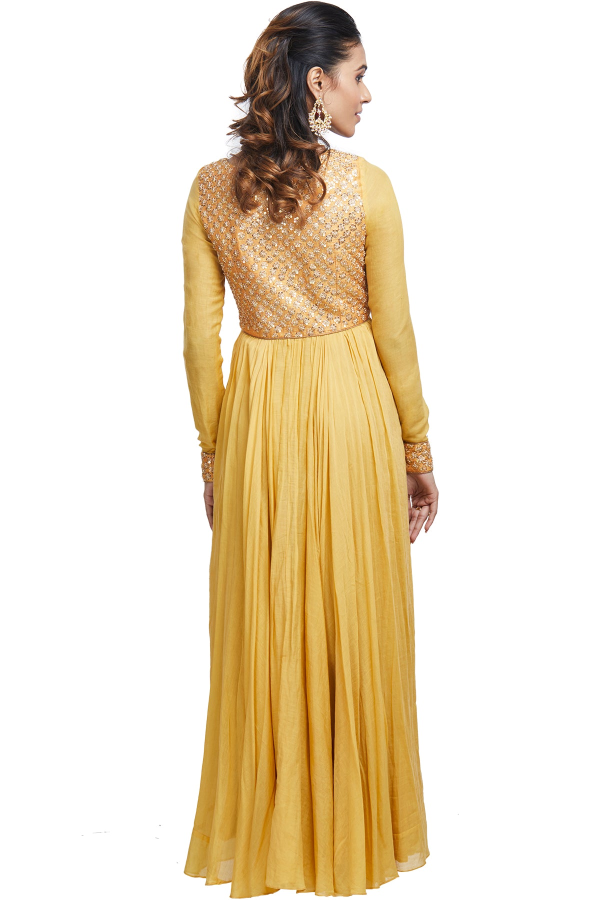 Mustard Anarkali Set with Embroidered Body