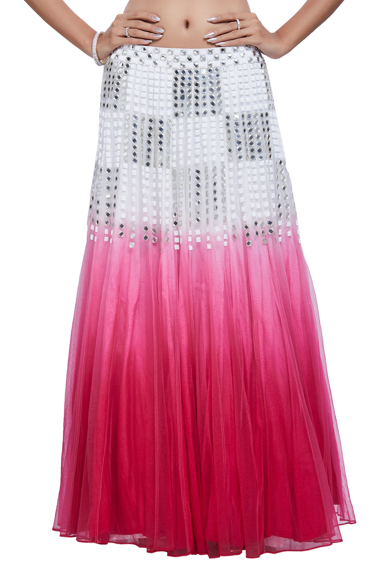 Pink And White Ombre Mirror Lehenga Set