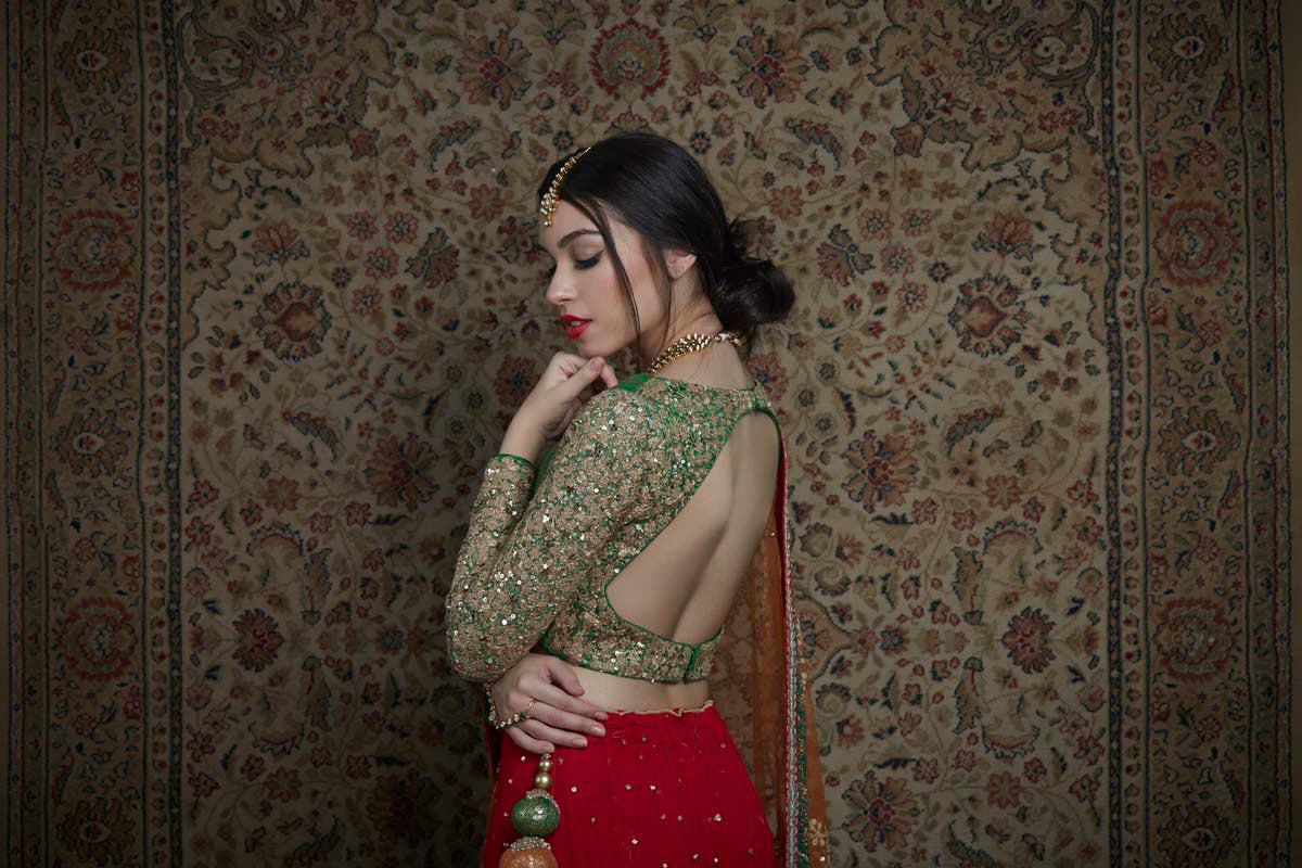 Red, Green And Orange Lehenga Set
