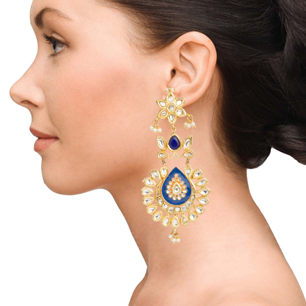 Blue Chandelier Kundan Earrings