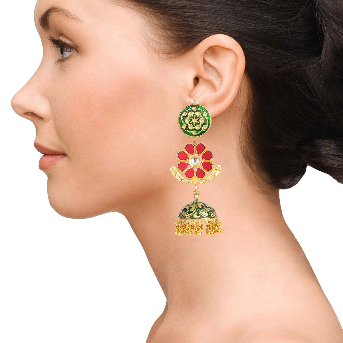 Green And Red Dangling Jhumkas