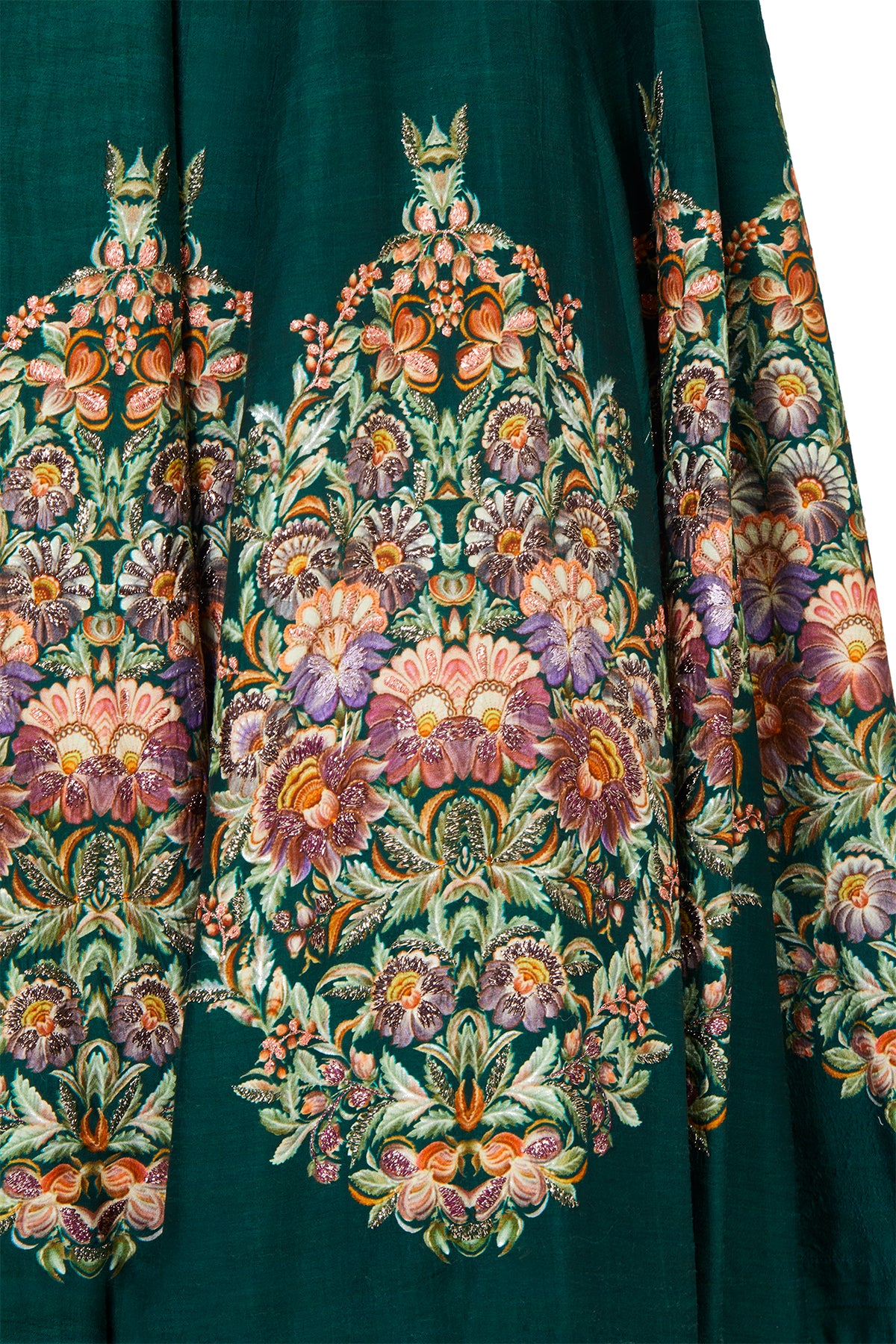 Bottle Green Printed Crop Top And Skirt