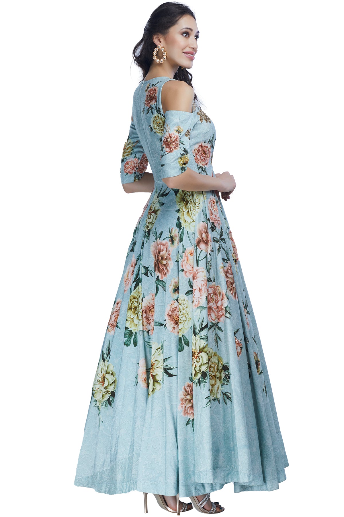 Sky Blue Printed Floral Gown