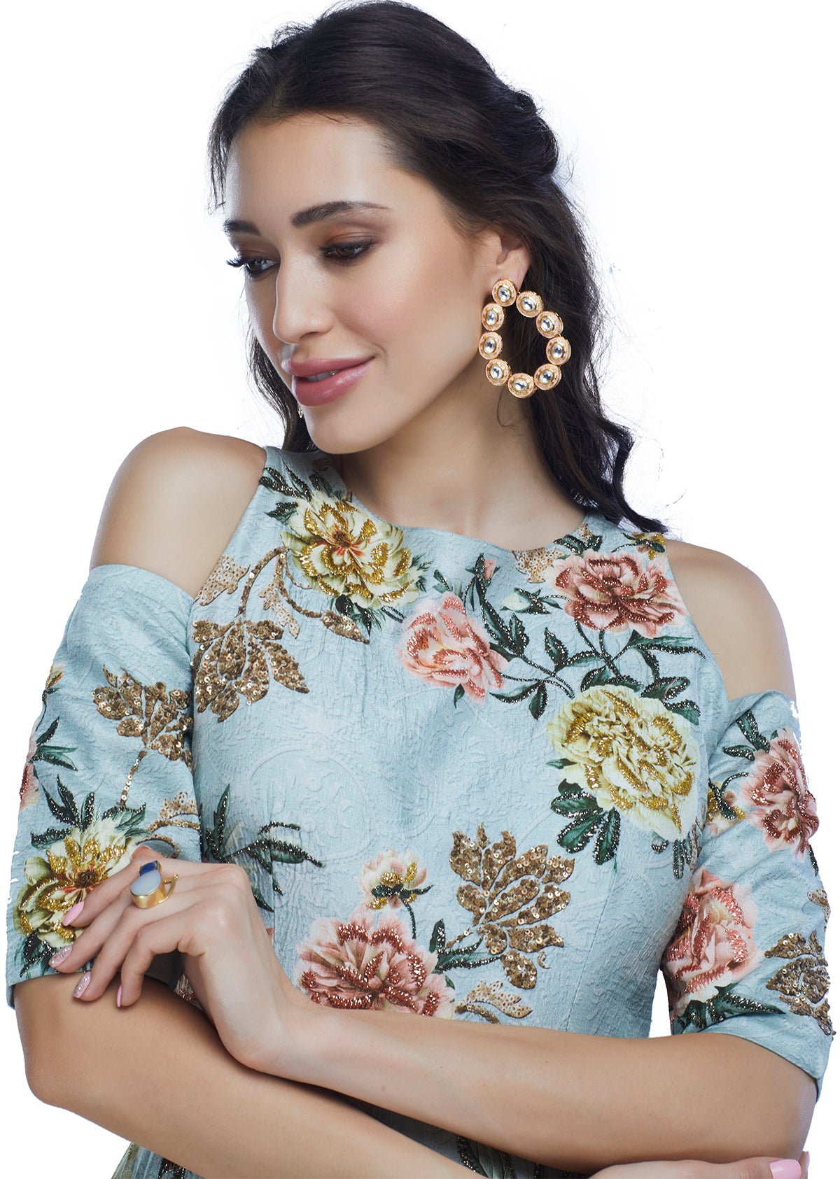 Sky Blue Printed Floral Gown