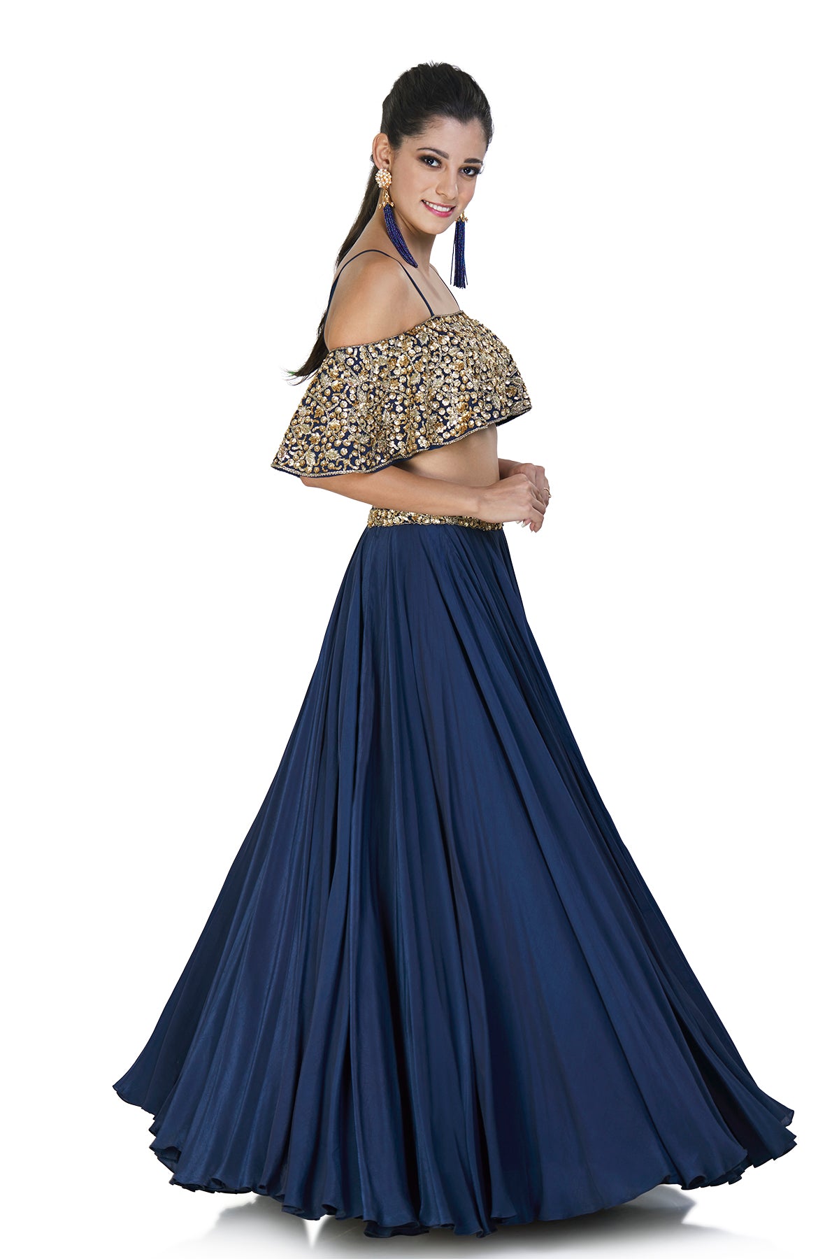 Embellished navy blue crop top and skirt TheStylease.com Embellished navy blue crop top and skirt TheStylease.com
