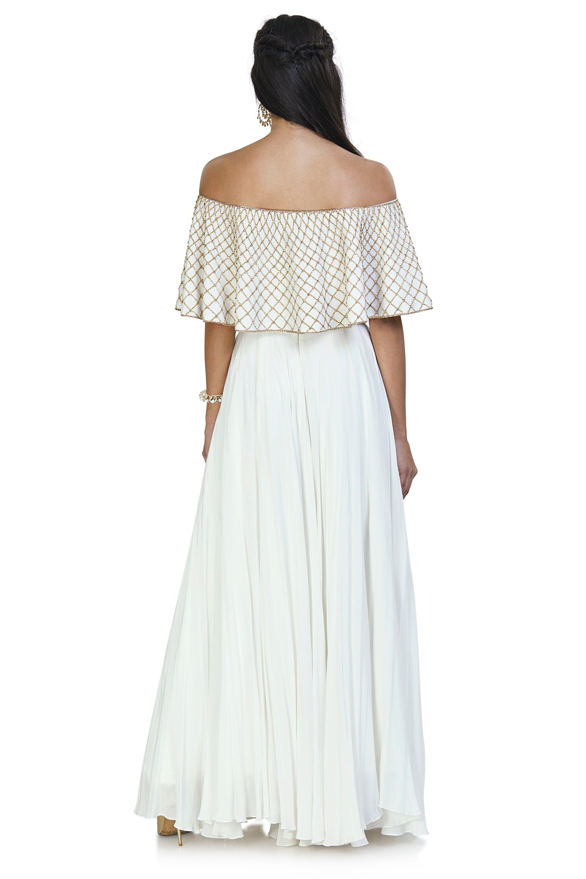 Embellished white cape & skirt set