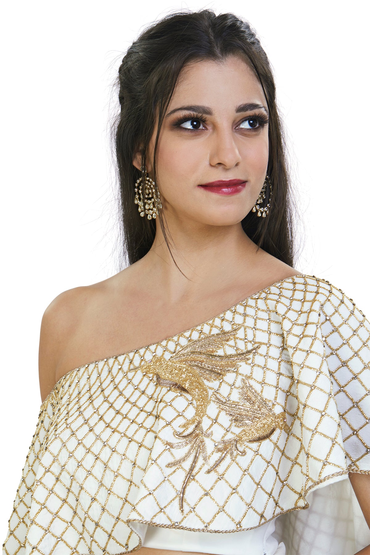 Embellished white cape & skirt set