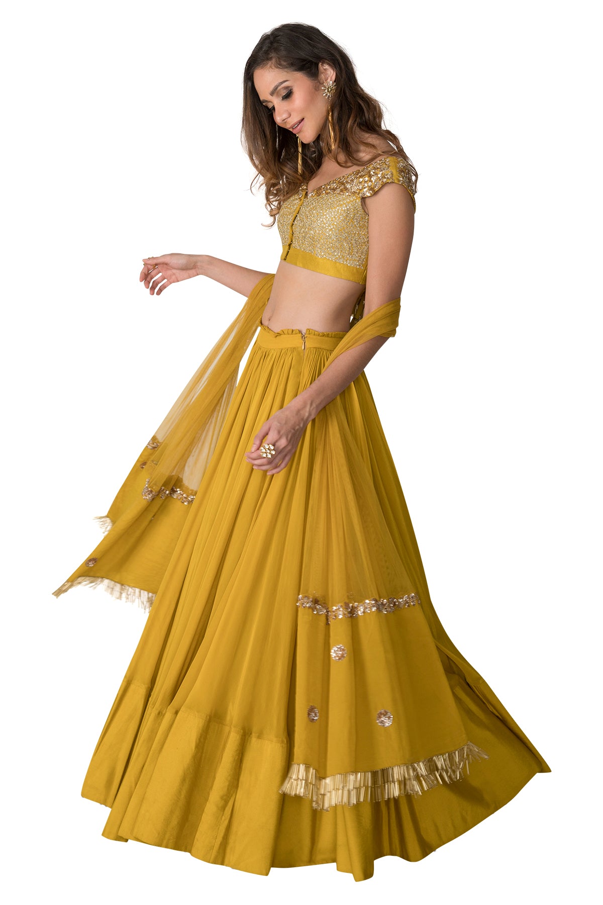 Lime Green Off Shoulder Lehenga Set