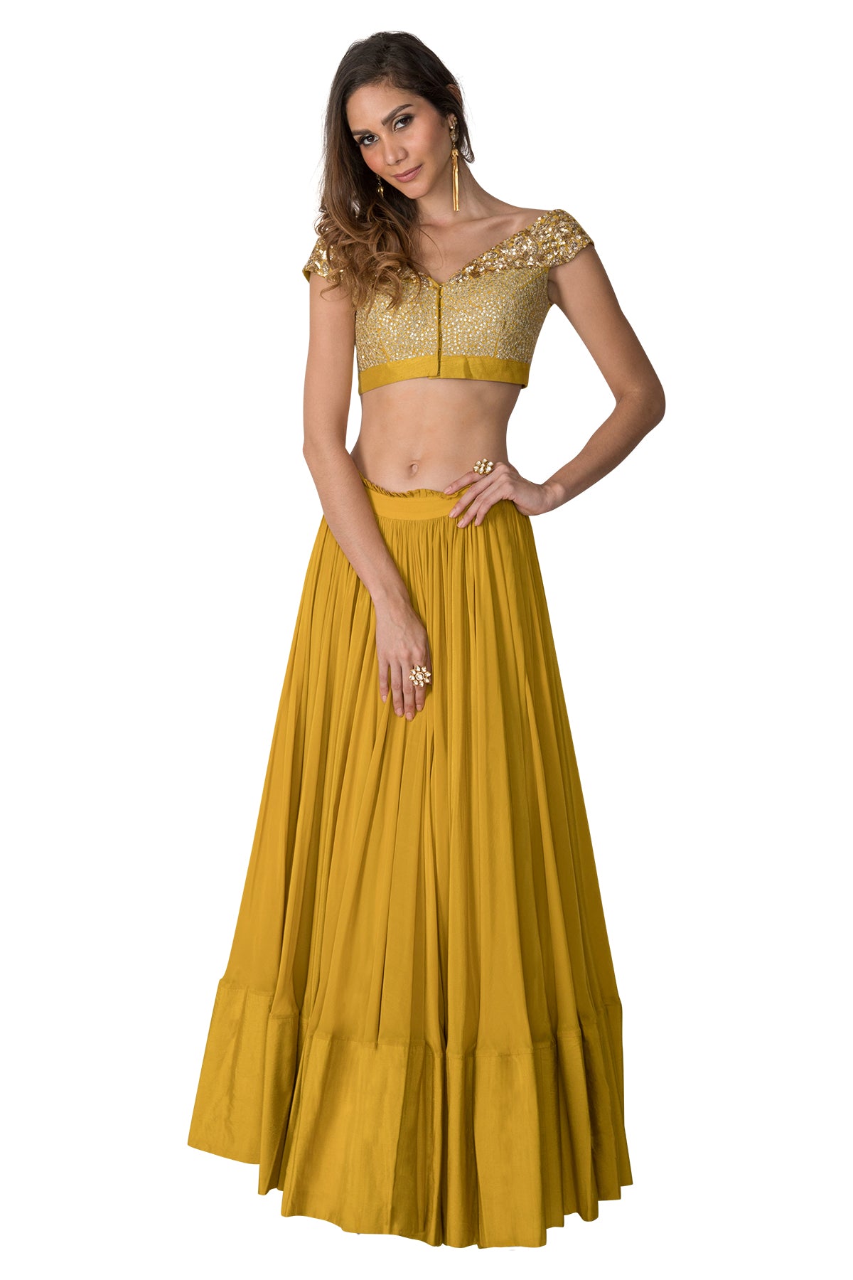 Lime Green Off Shoulder Lehenga Set