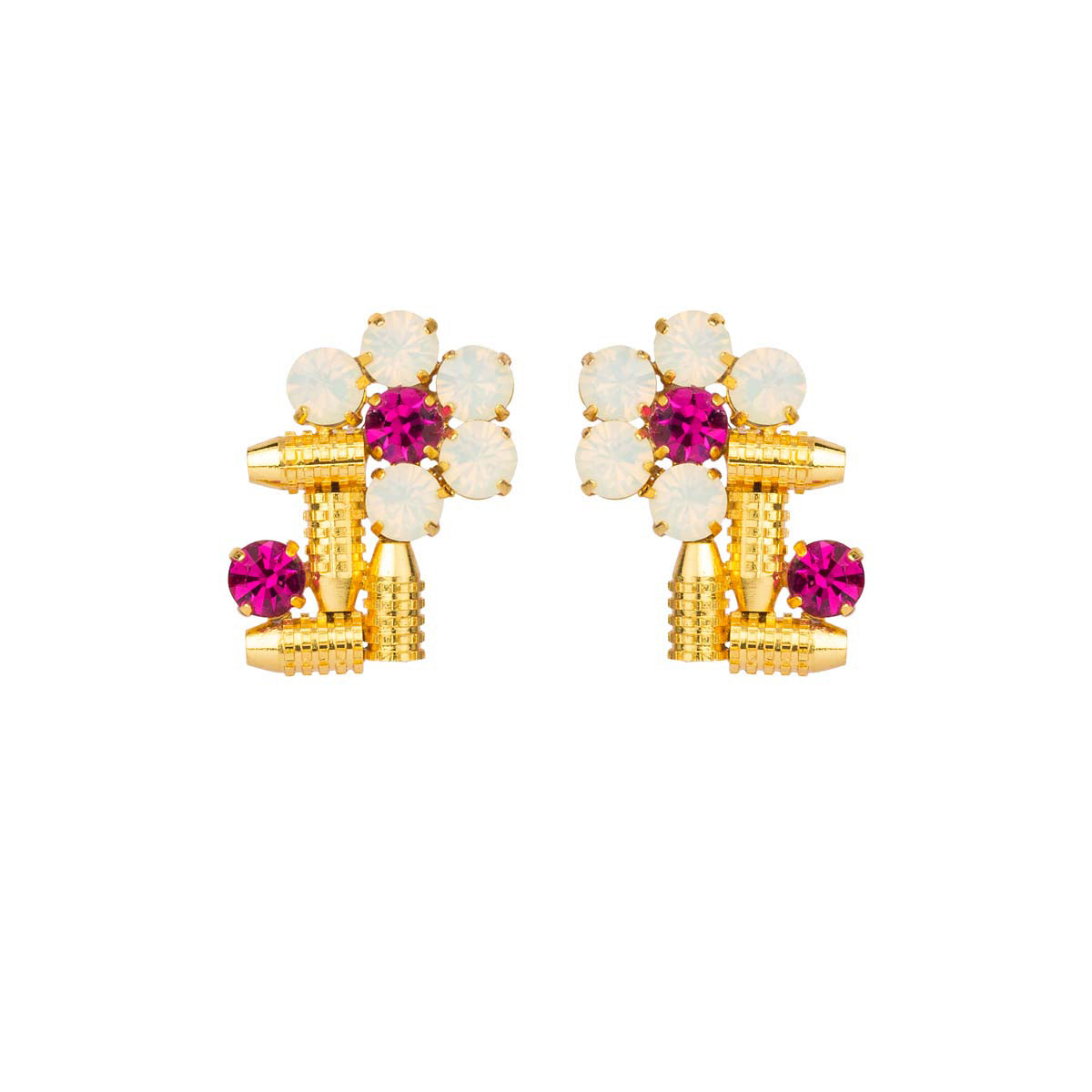 Glitzy, glamorous and gold-toned, our rosena earrings are floral with a fetish for pink. These pieces are crafted from 2 micron gold polished brass and speak of high class and craftsmanship.