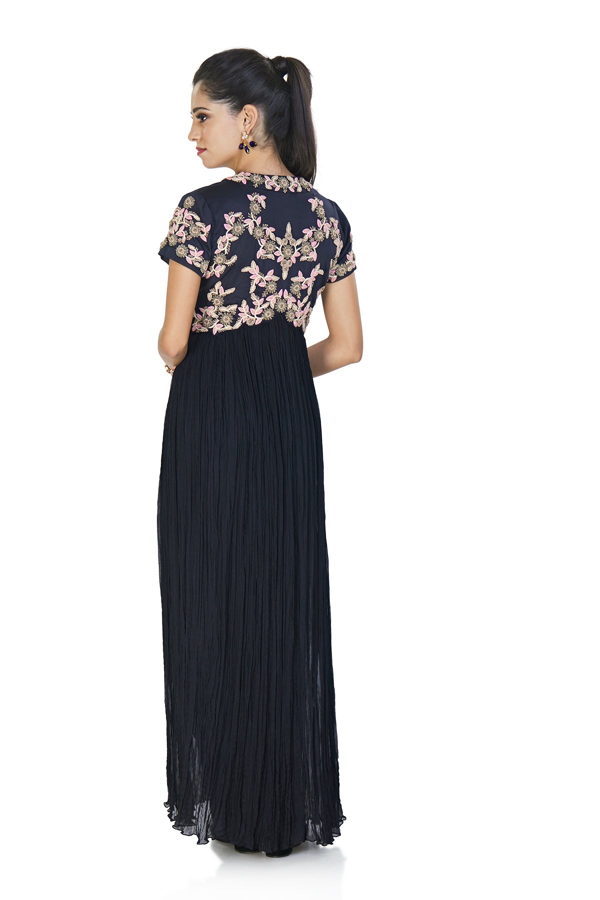 Navy Blue Gathered Jacket And Wrap Skirt