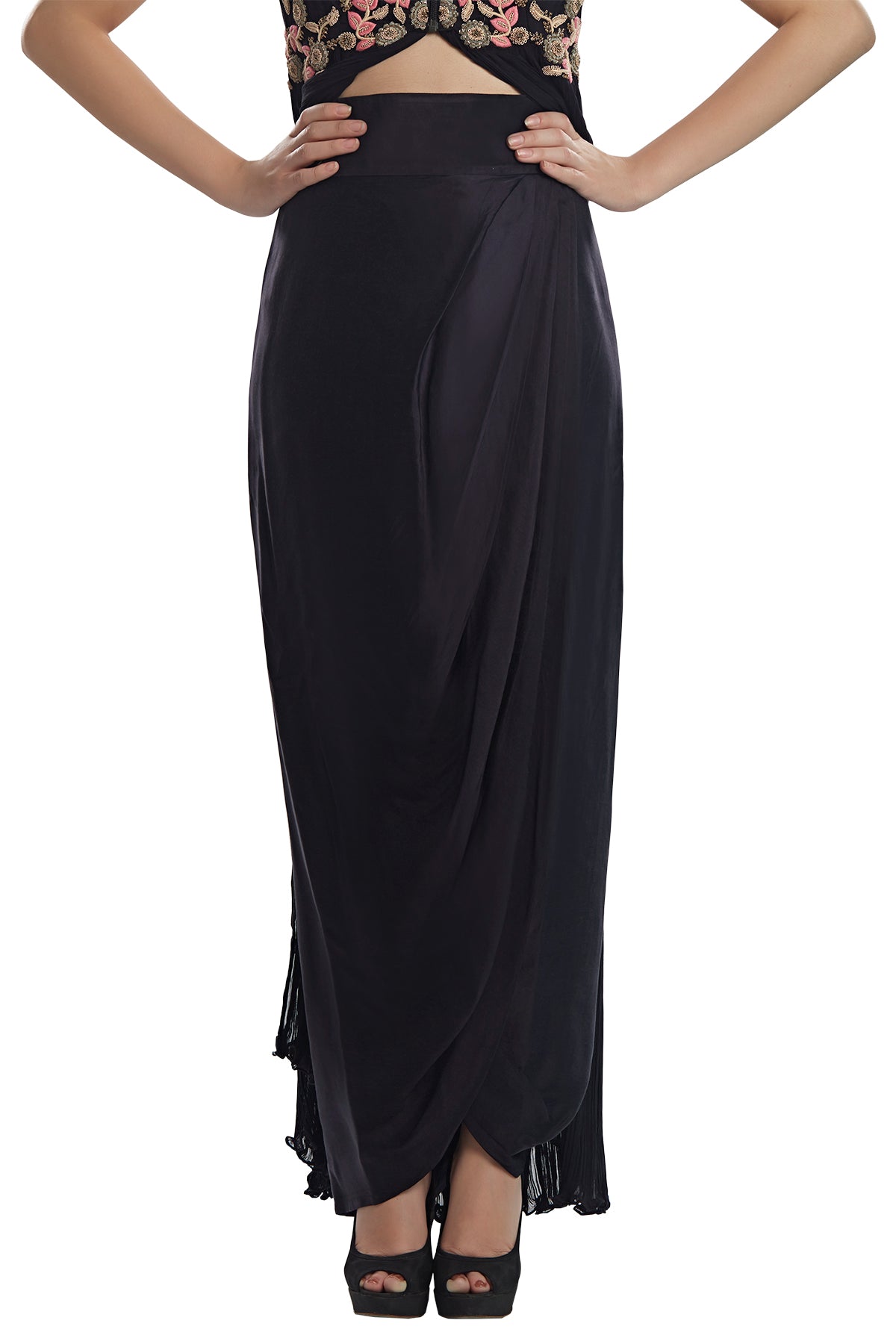 Navy Blue Gathered Jacket And Wrap Skirt
