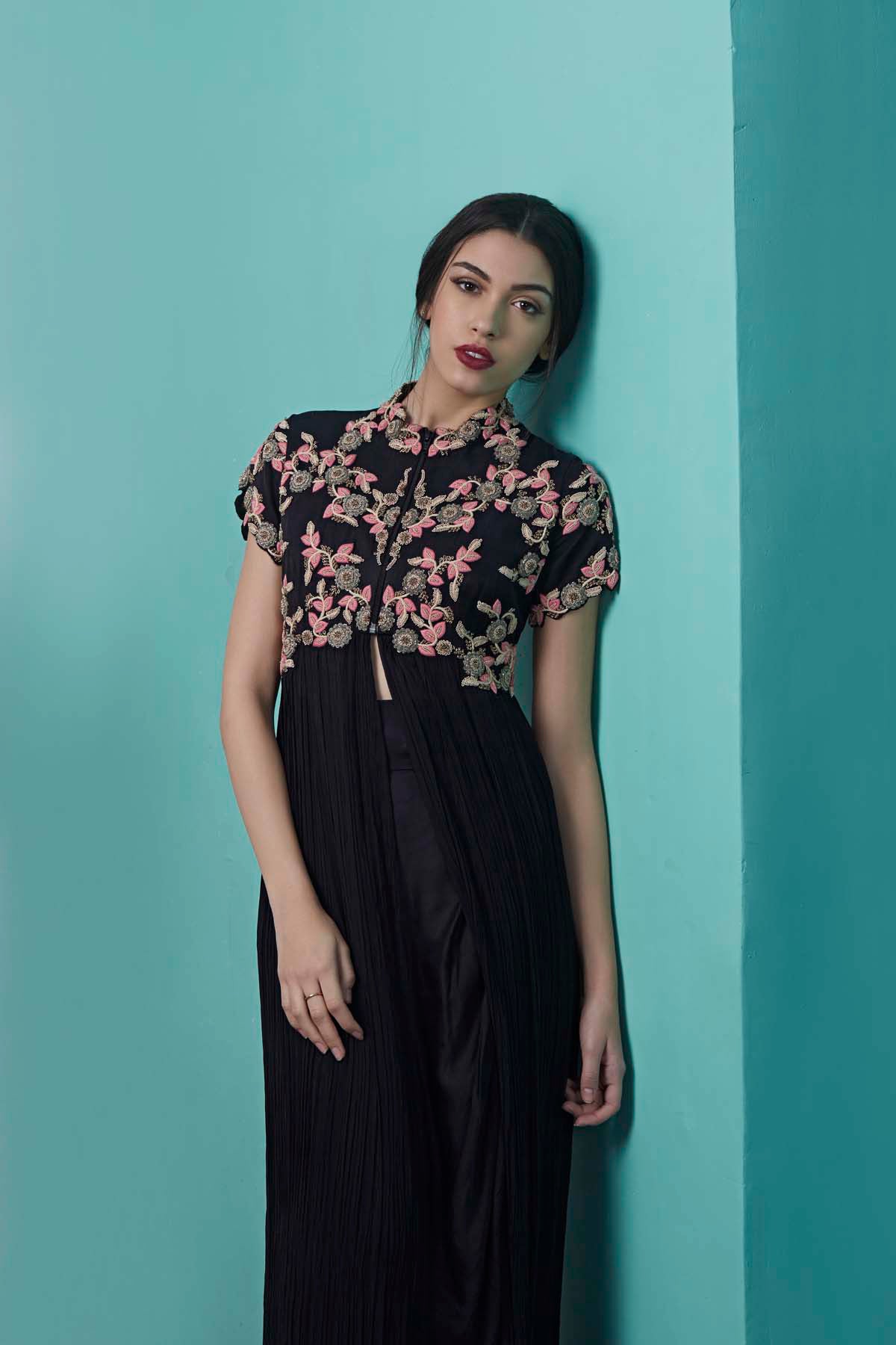 Navy Blue Gathered Jacket And Wrap Skirt