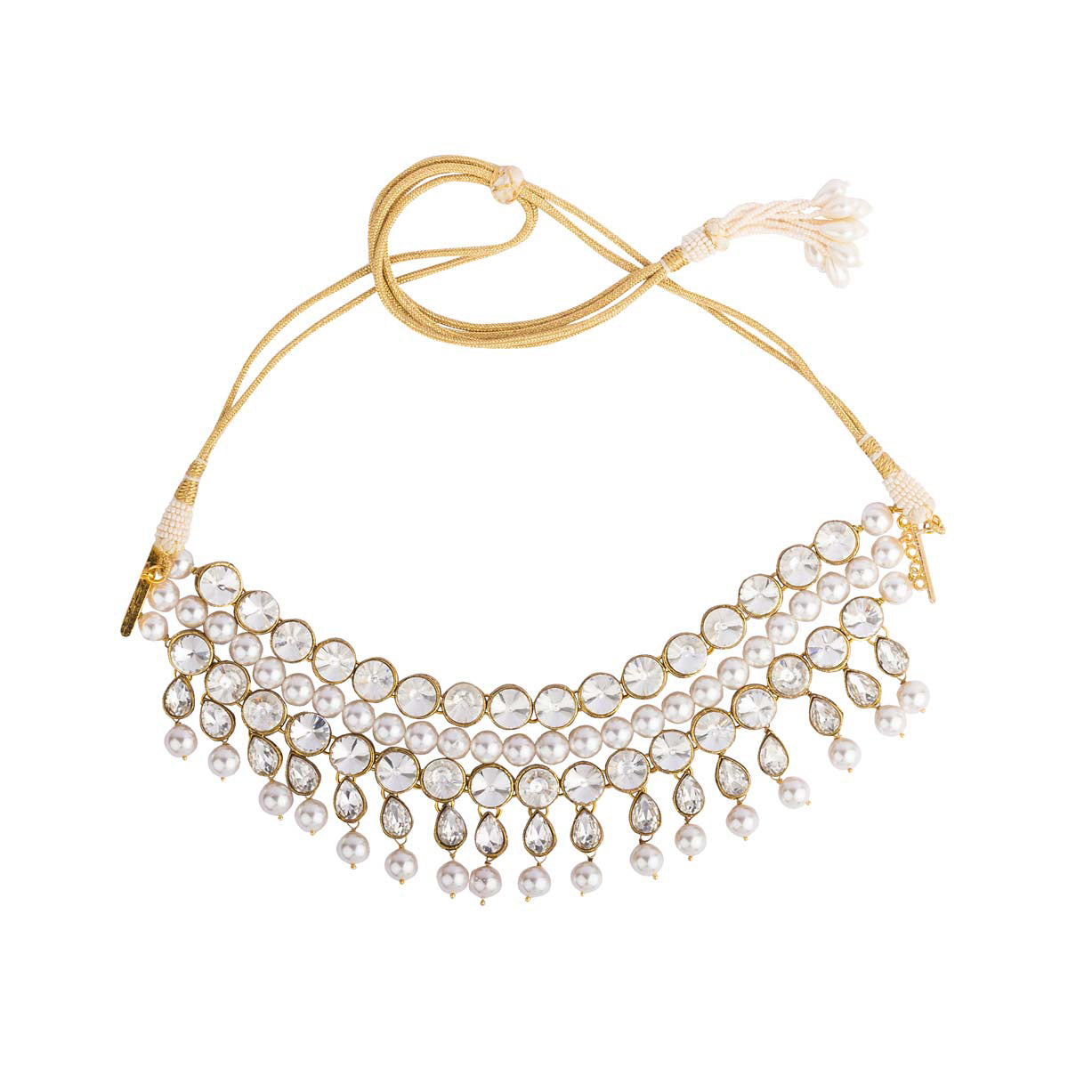 Go glam and go grand with this gold-plated necklace embellished with Swarovski crystals and fine quality pearls.