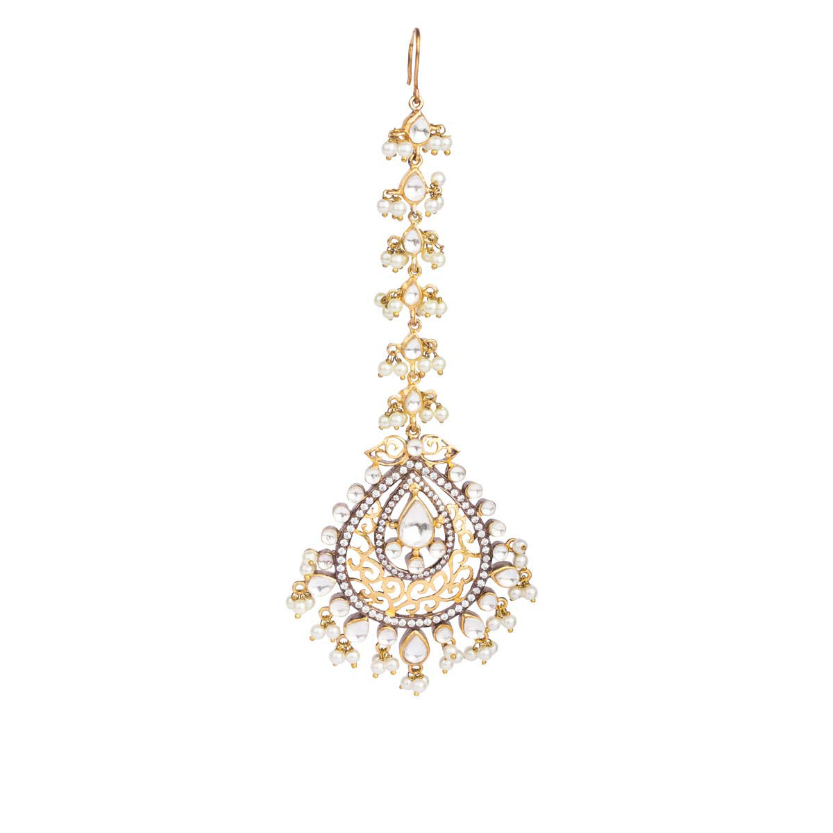 Gold Kundan And Pearl Drop Maang Tikka –