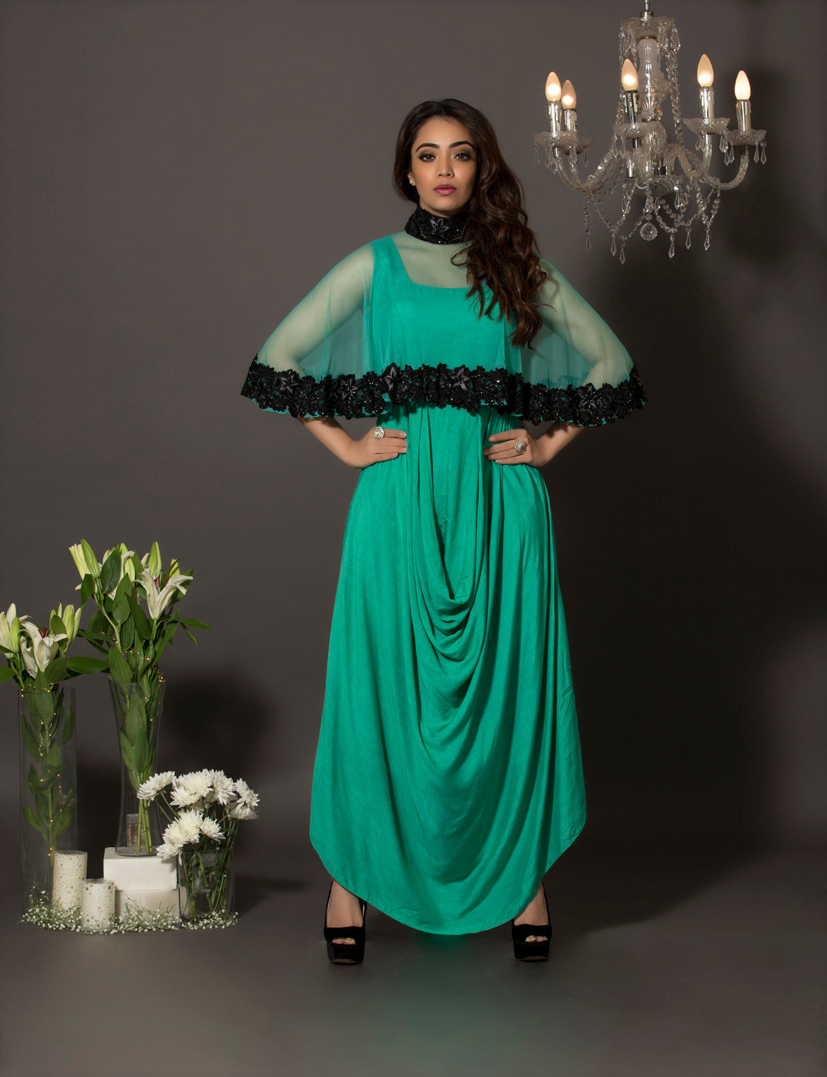 Green cowl dress
