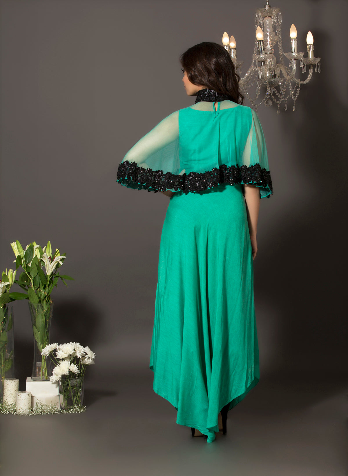 Green cowl dress