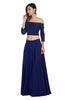 High on drama and ravishing in its choice of colour, this navy blue off shoulder crop top with sequin comes with a high-waisted skirt.