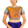 This piece brings back some serious pride and heritage with royal peacock motifs on the sleeves and back in a gold & blue two-toned silk material. 