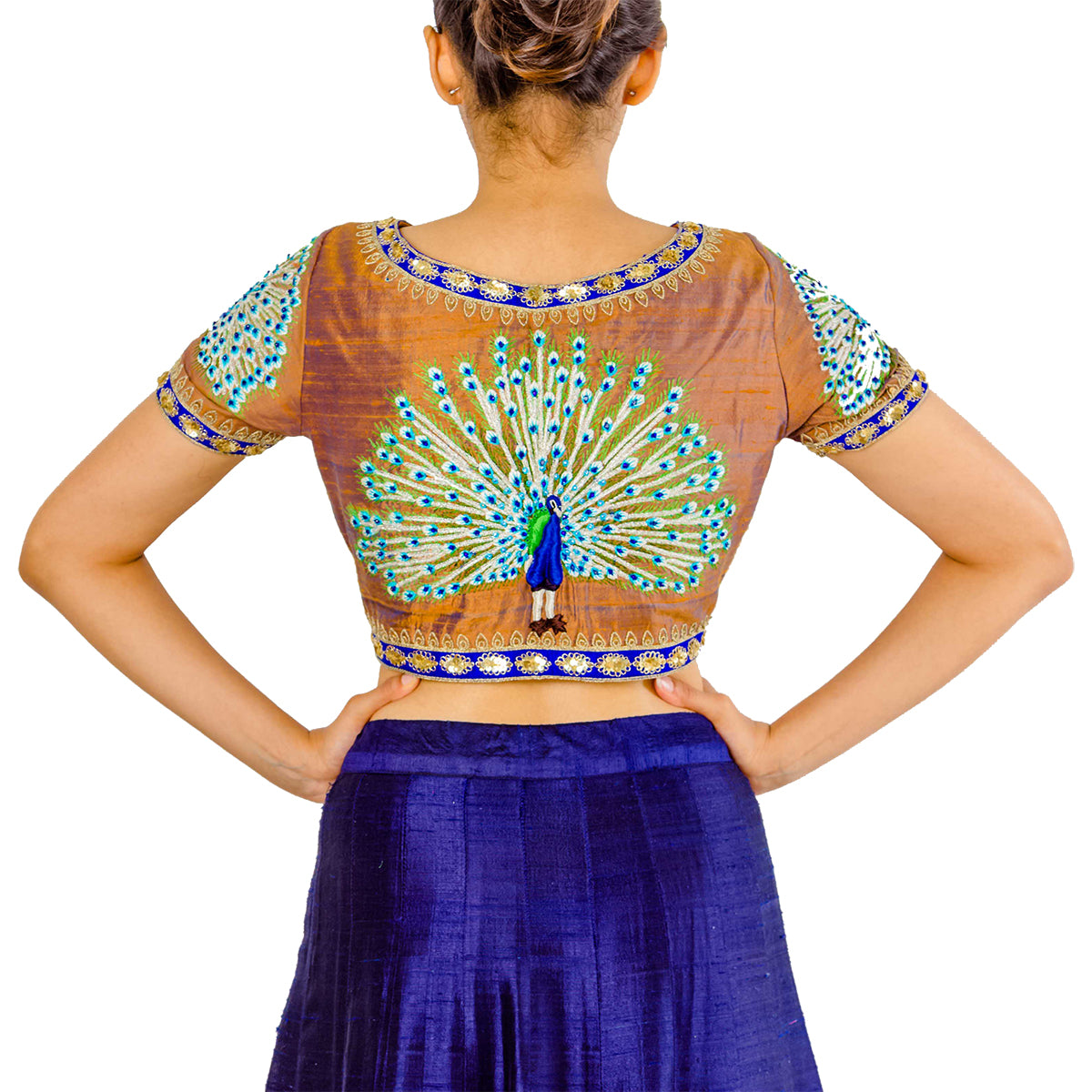 Copper And Blue Silk Peacock Blouse